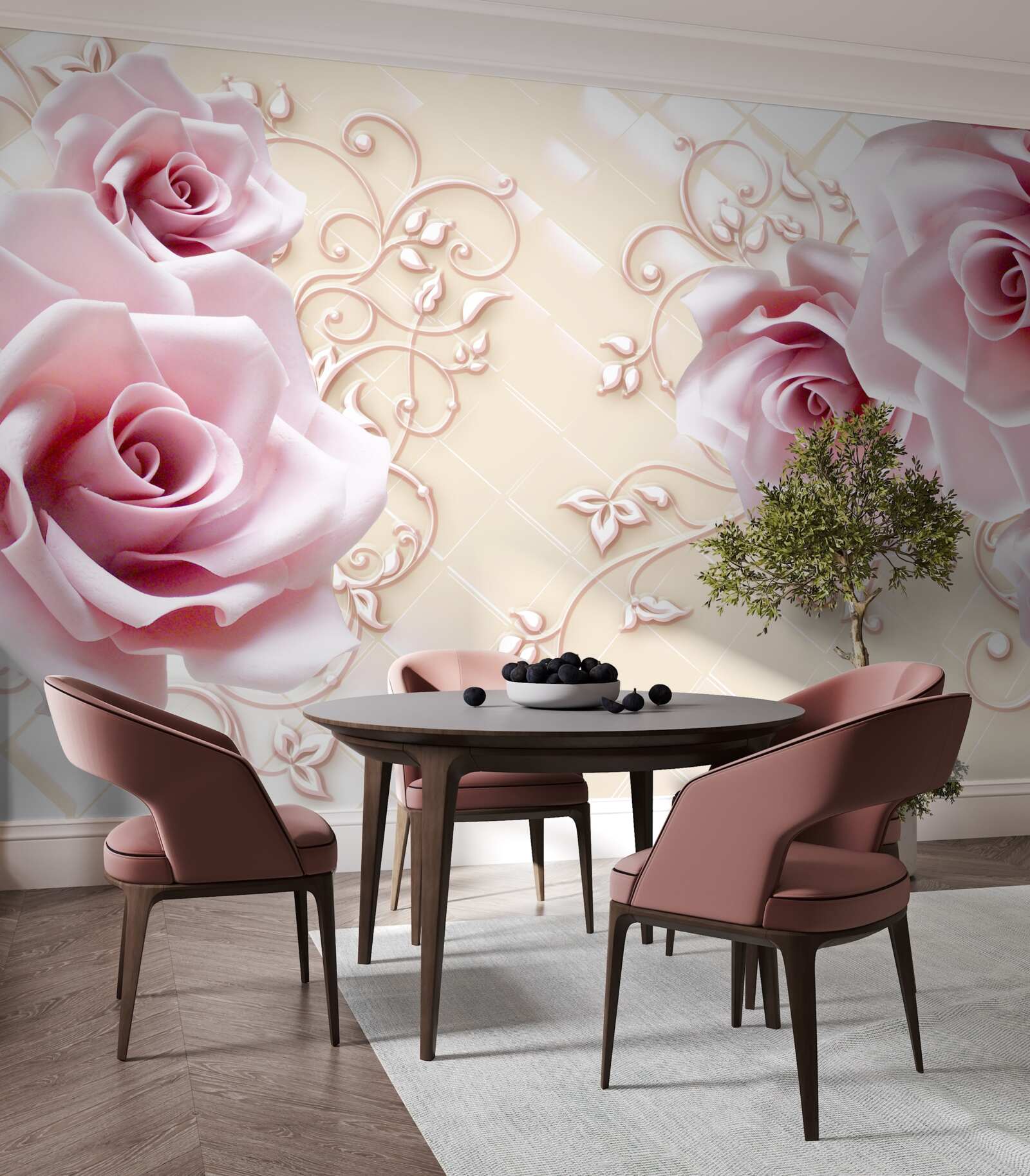 Papier peint roses poudrées