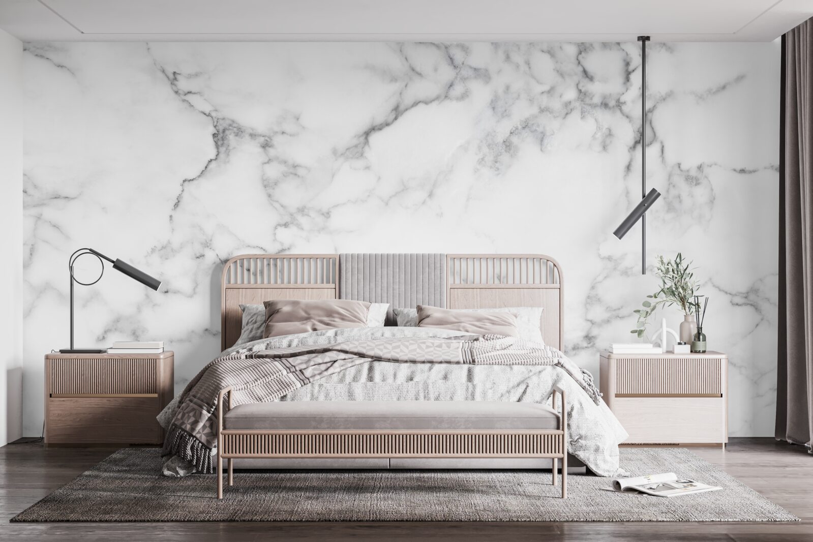 Papier peint marbre blanc avec motifs noirs