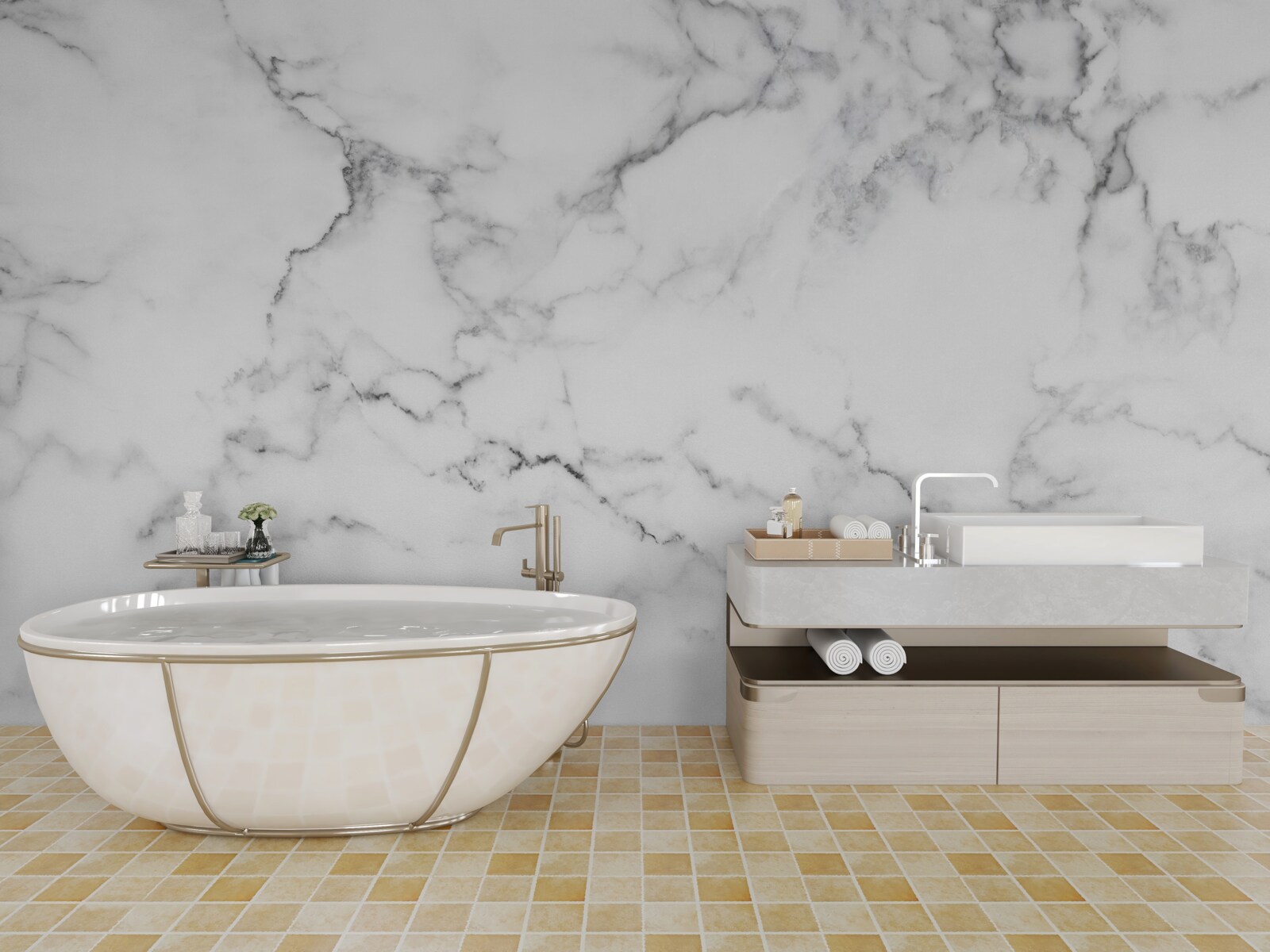 Papier peint marbre blanc avec motifs noirs