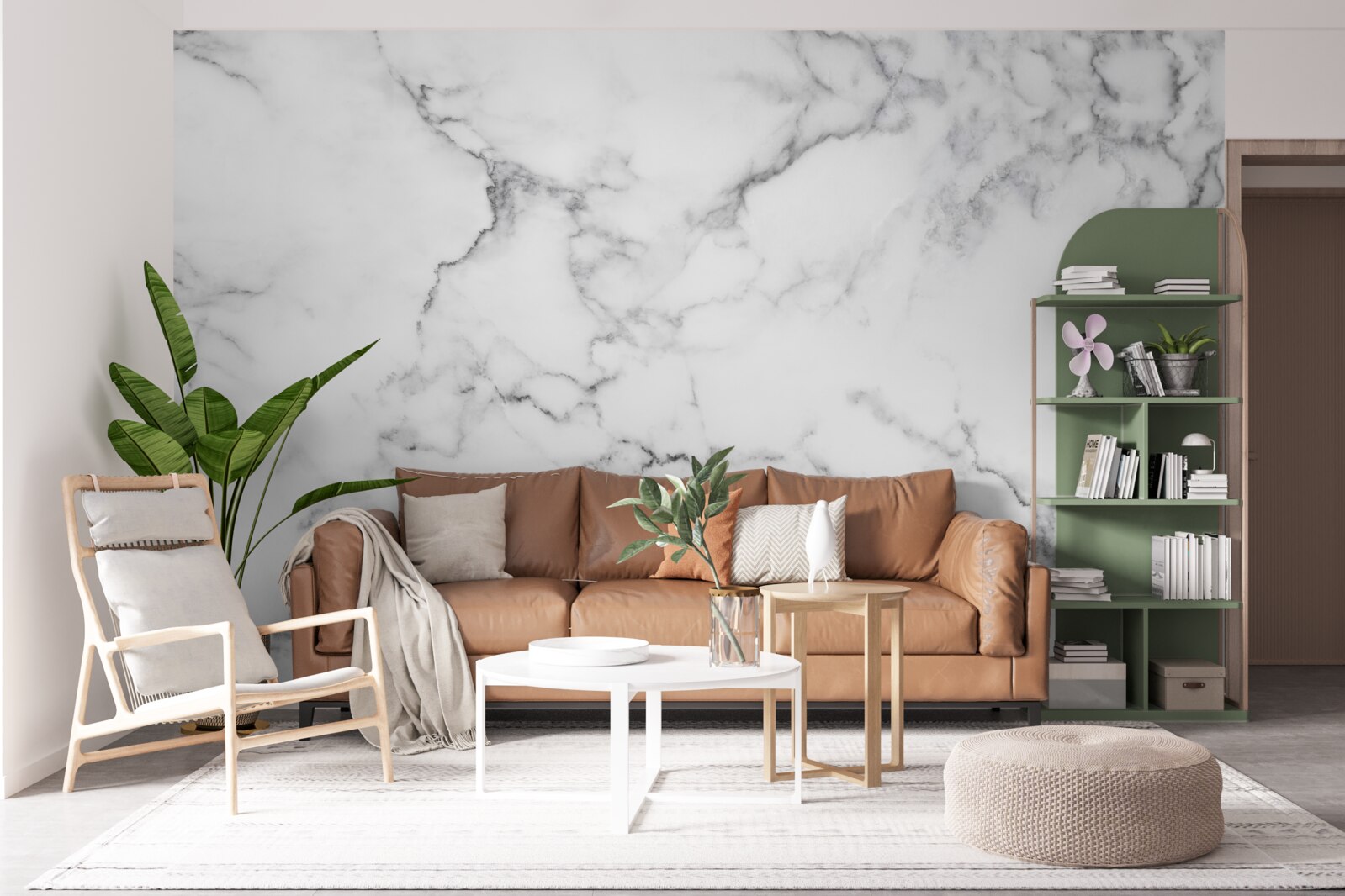 Papier peint marbre blanc avec motifs noirs