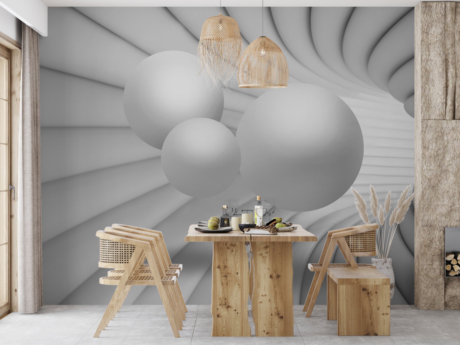 Papier peint la perspective du tunnel est remplie de boules d'argent