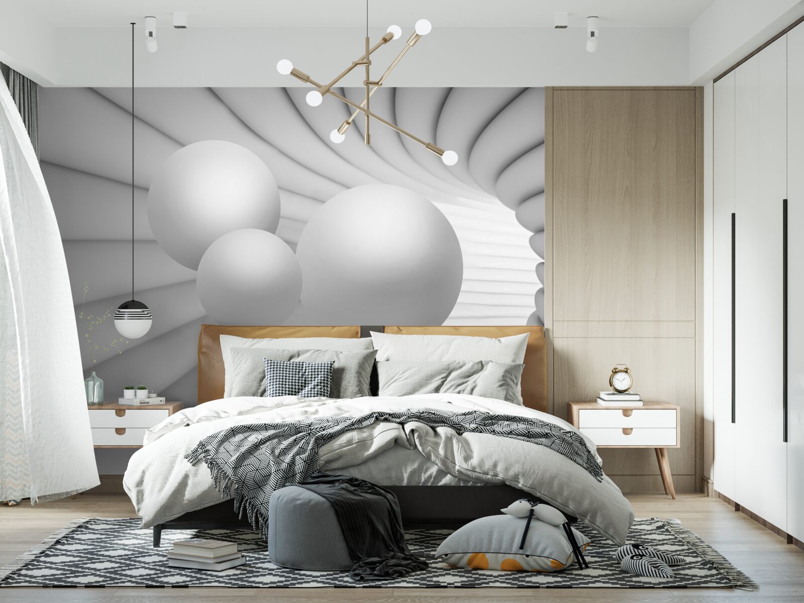 Papier peint la perspective du tunnel est remplie de boules d'argent