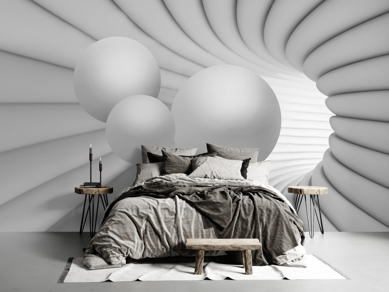 Papier peint la perspective du tunnel est remplie de boules d'argent