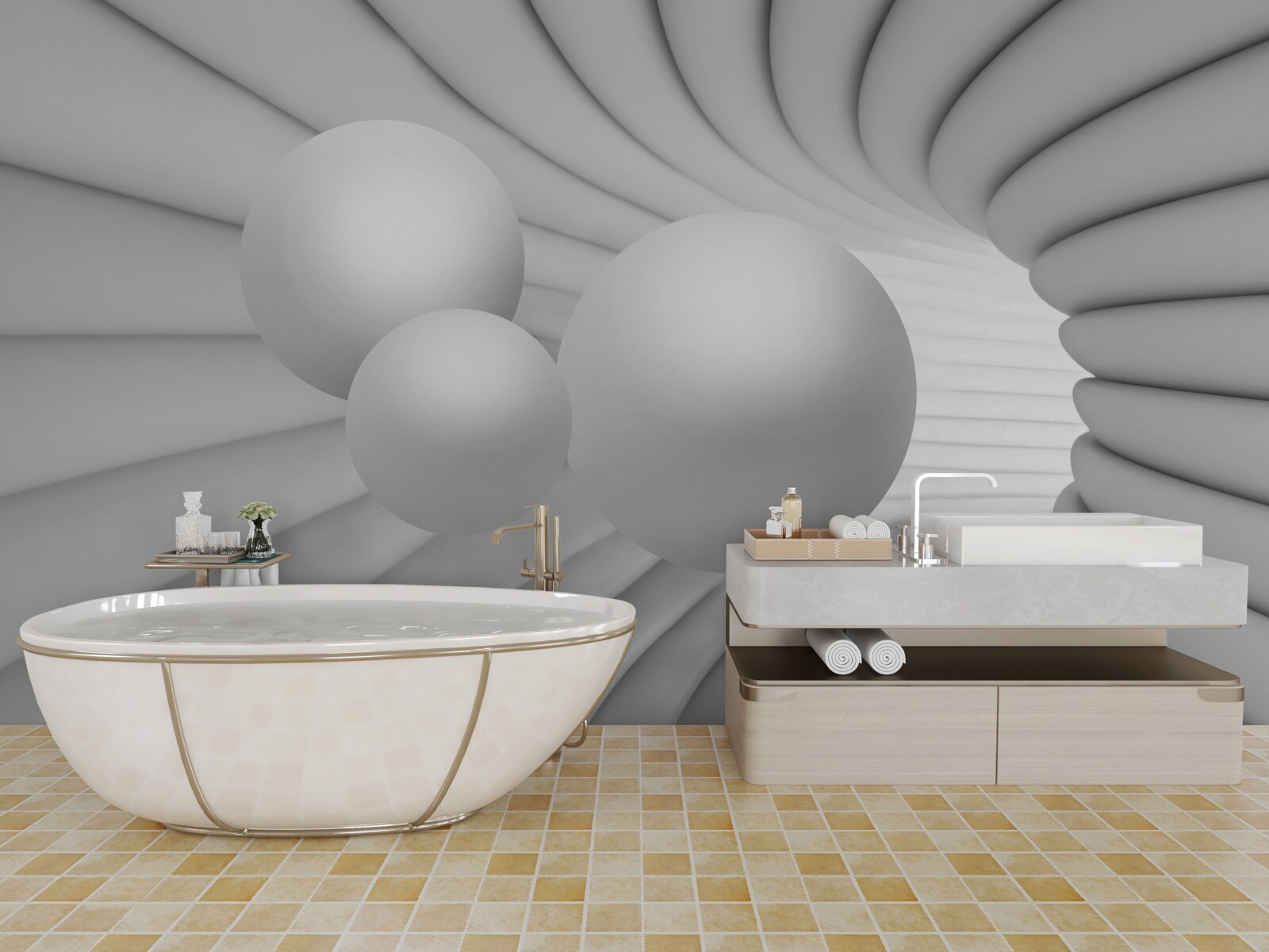 Papier peint la perspective du tunnel est remplie de boules d'argent