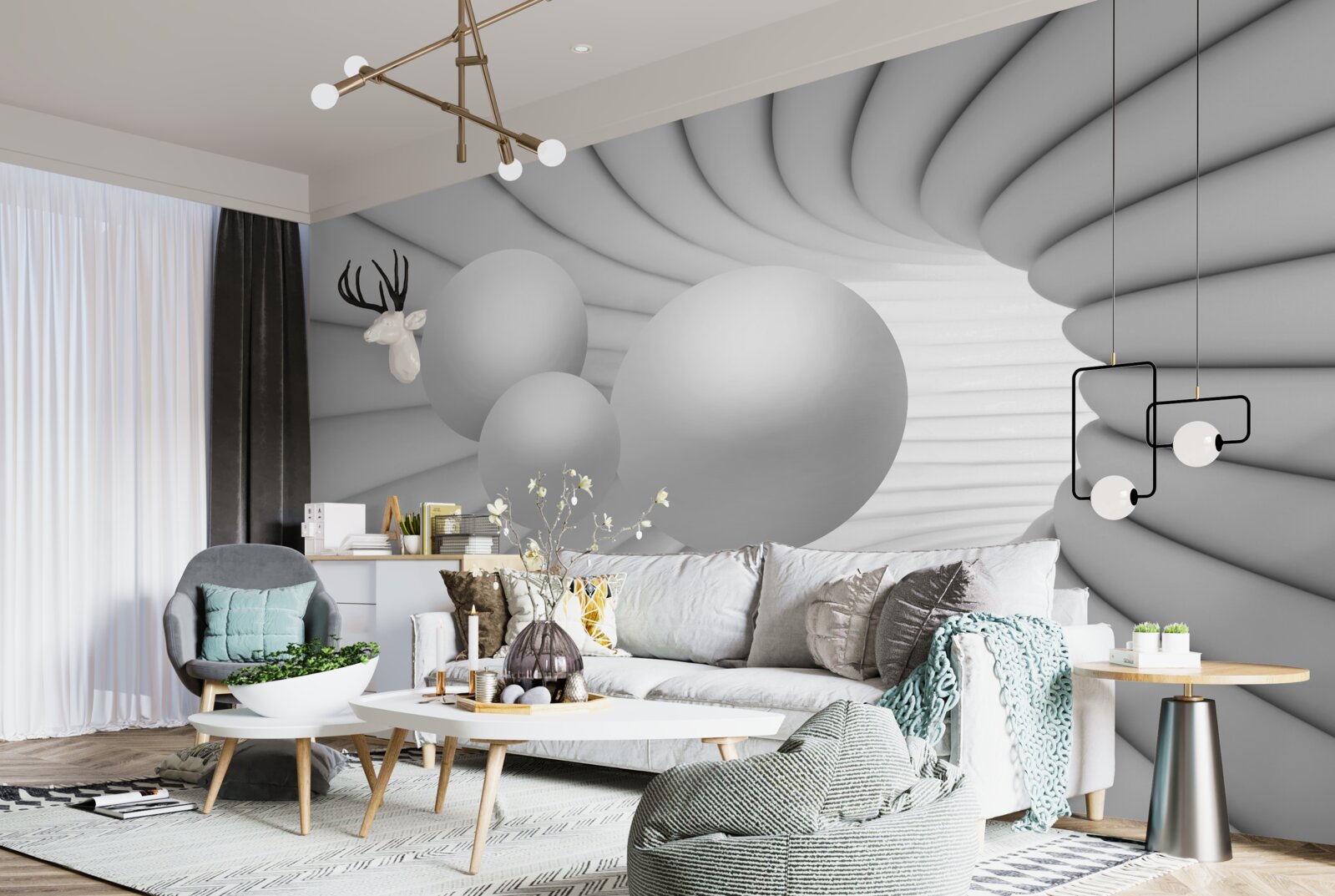 Papier peint la perspective du tunnel est remplie de boules d'argent