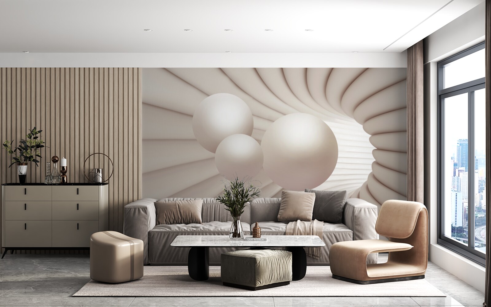 Papier peint trois perles s'envolent dans le passage