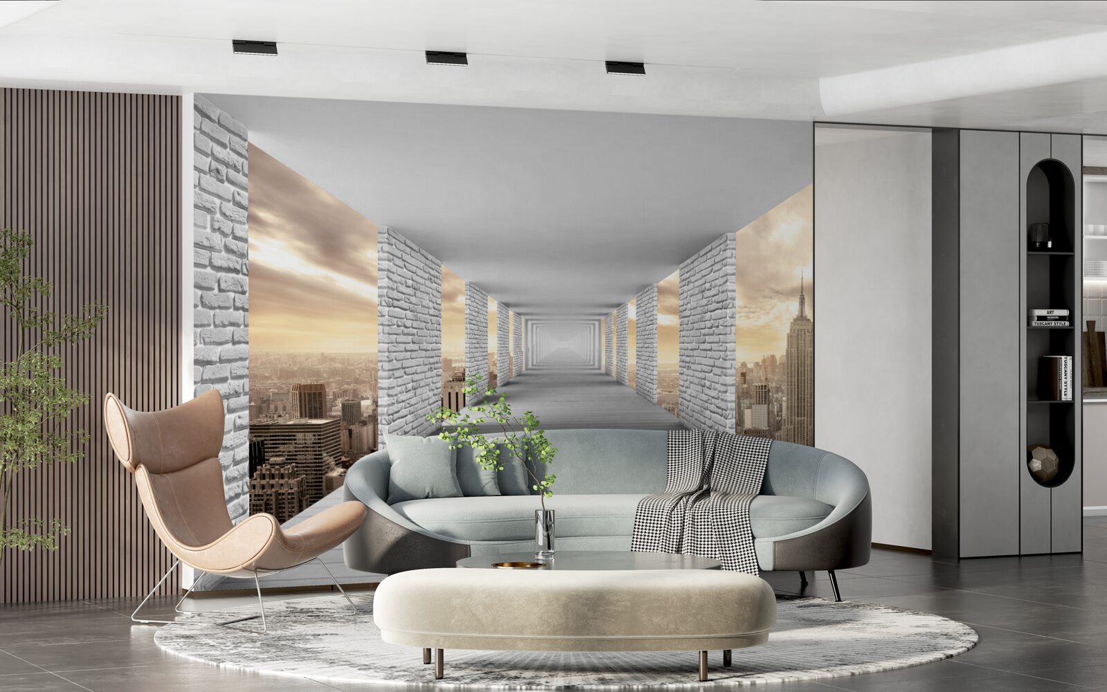 Papier peint promenade en ville en 3d