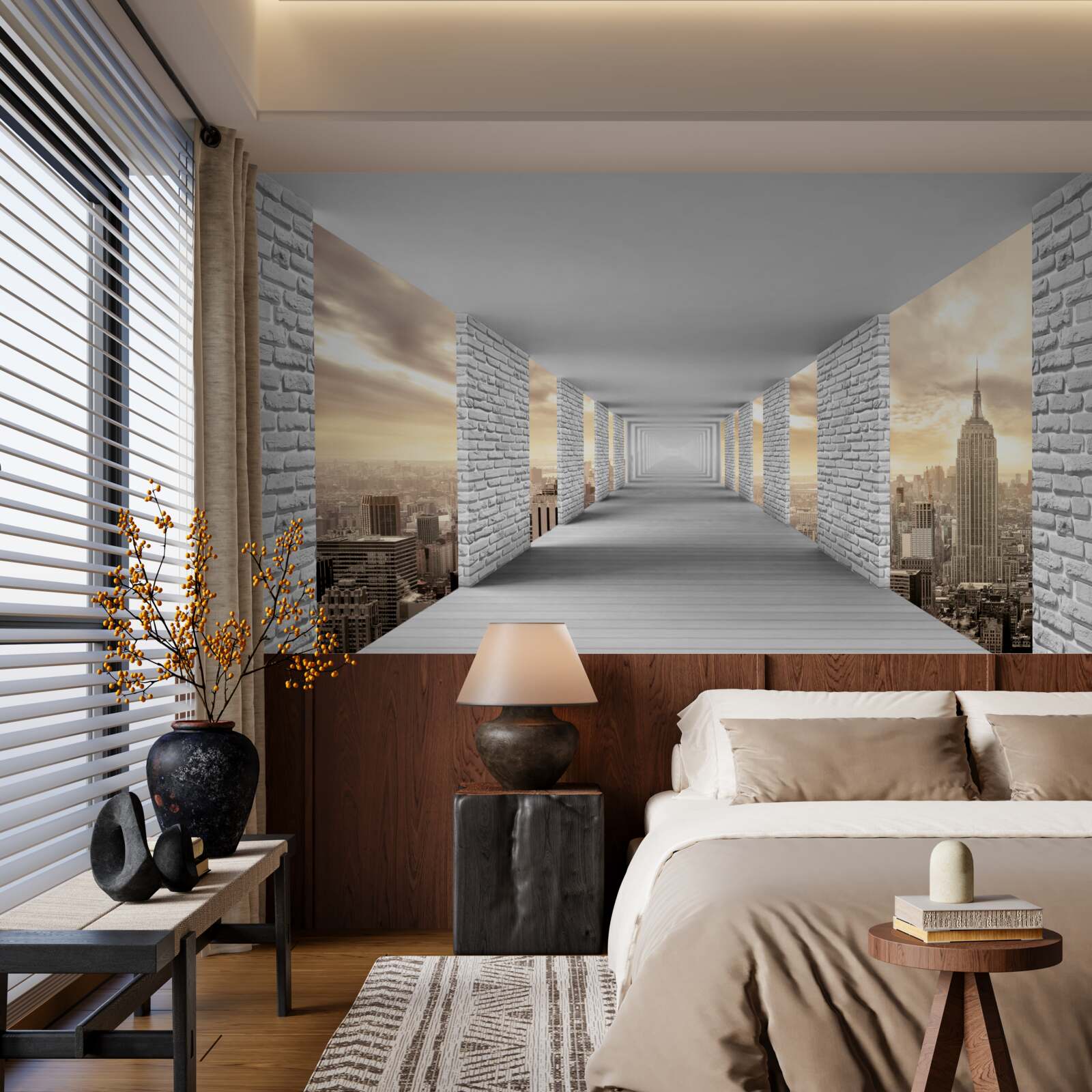 Papier peint promenade en ville en 3d