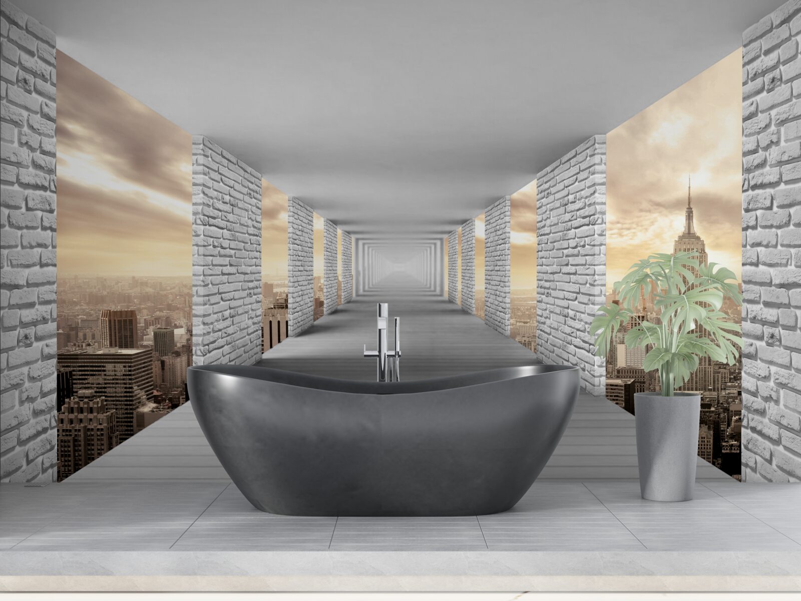 Papier peint promenade en ville en 3d