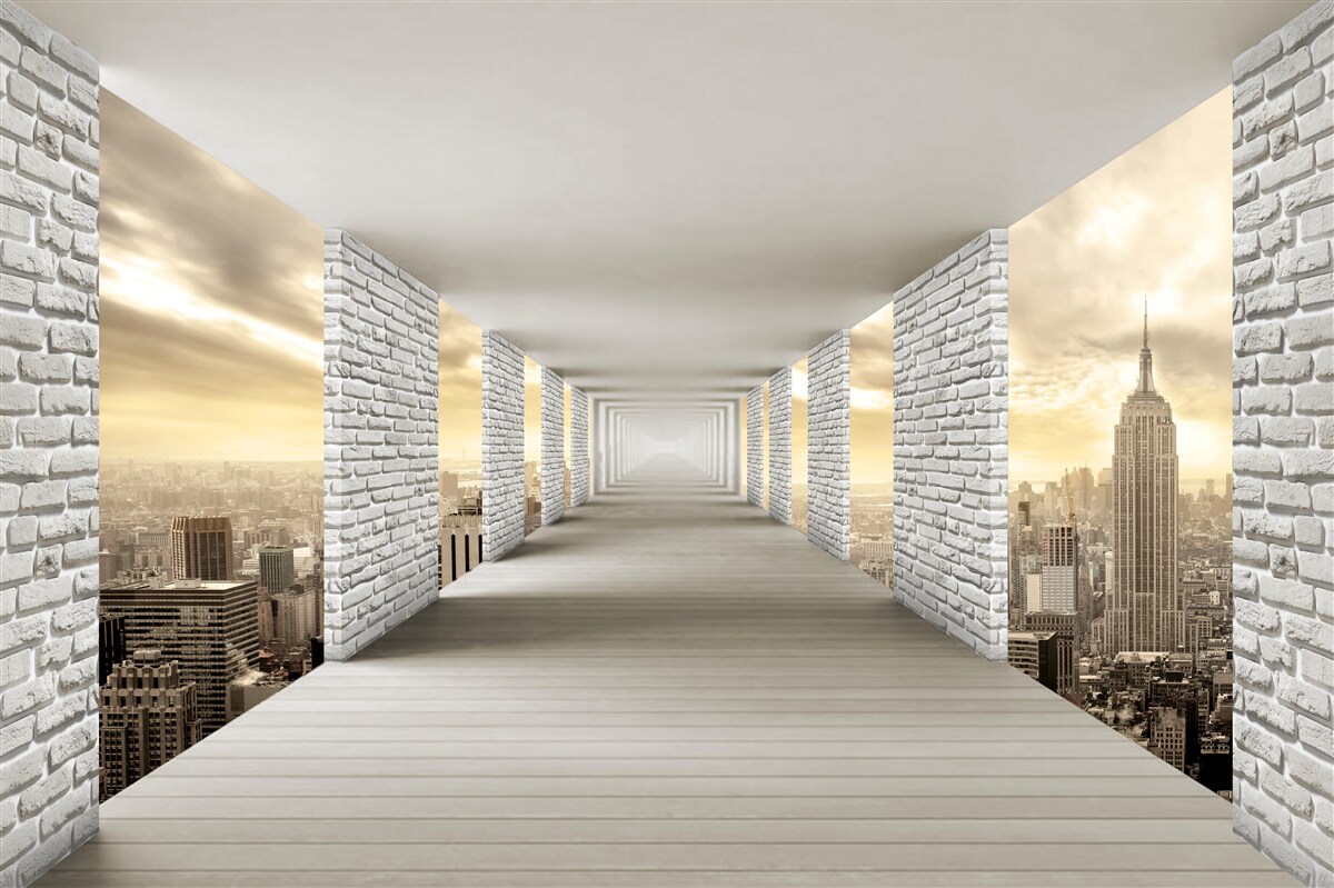 Papier peint tunnel sans fin suspendu au-dessus de la ville