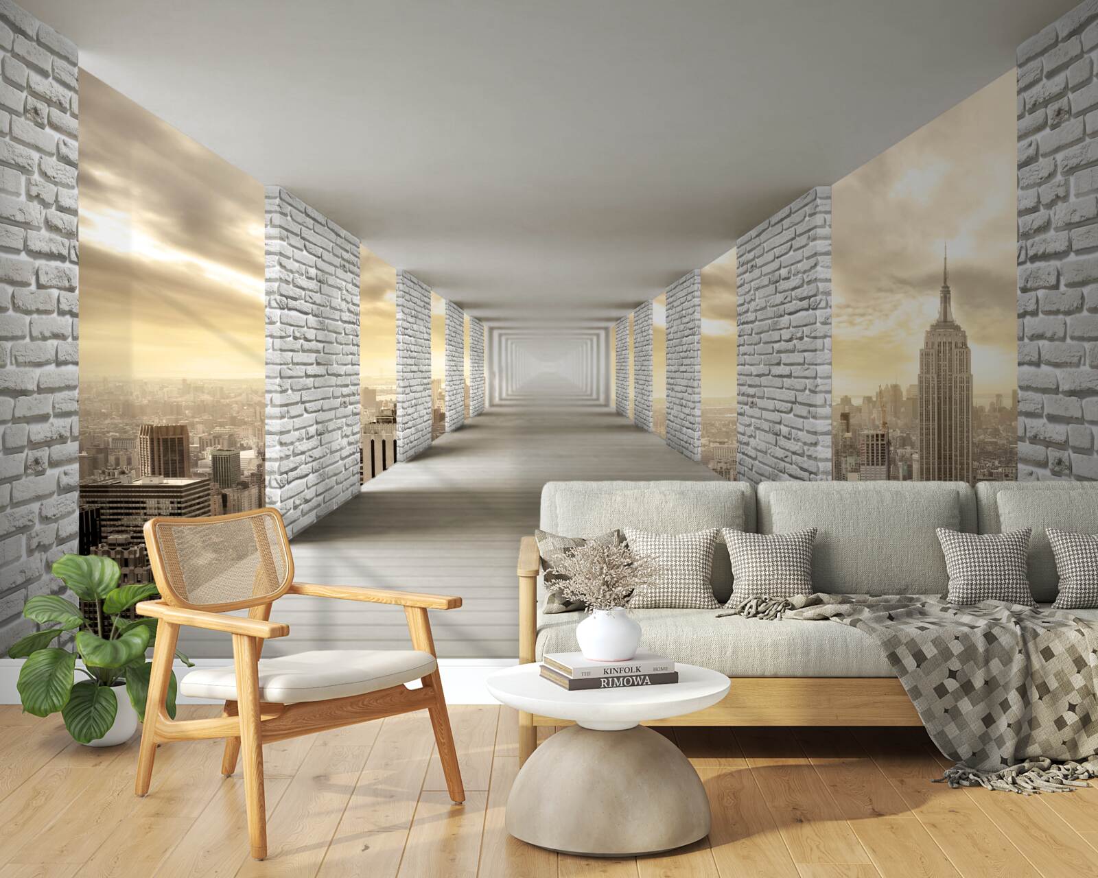 Papier peint tunnel sans fin suspendu au-dessus de la ville