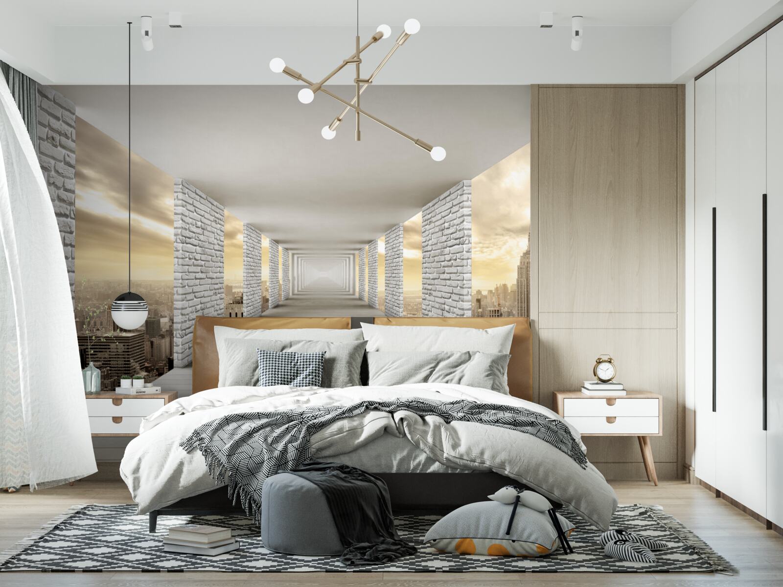 Papier peint tunnel sans fin suspendu au-dessus de la ville