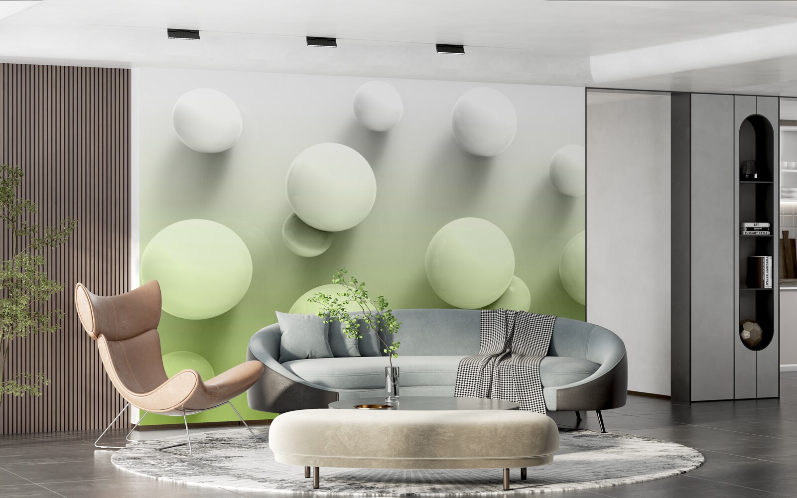 Papier peint boules blanches flottantes en dégradé