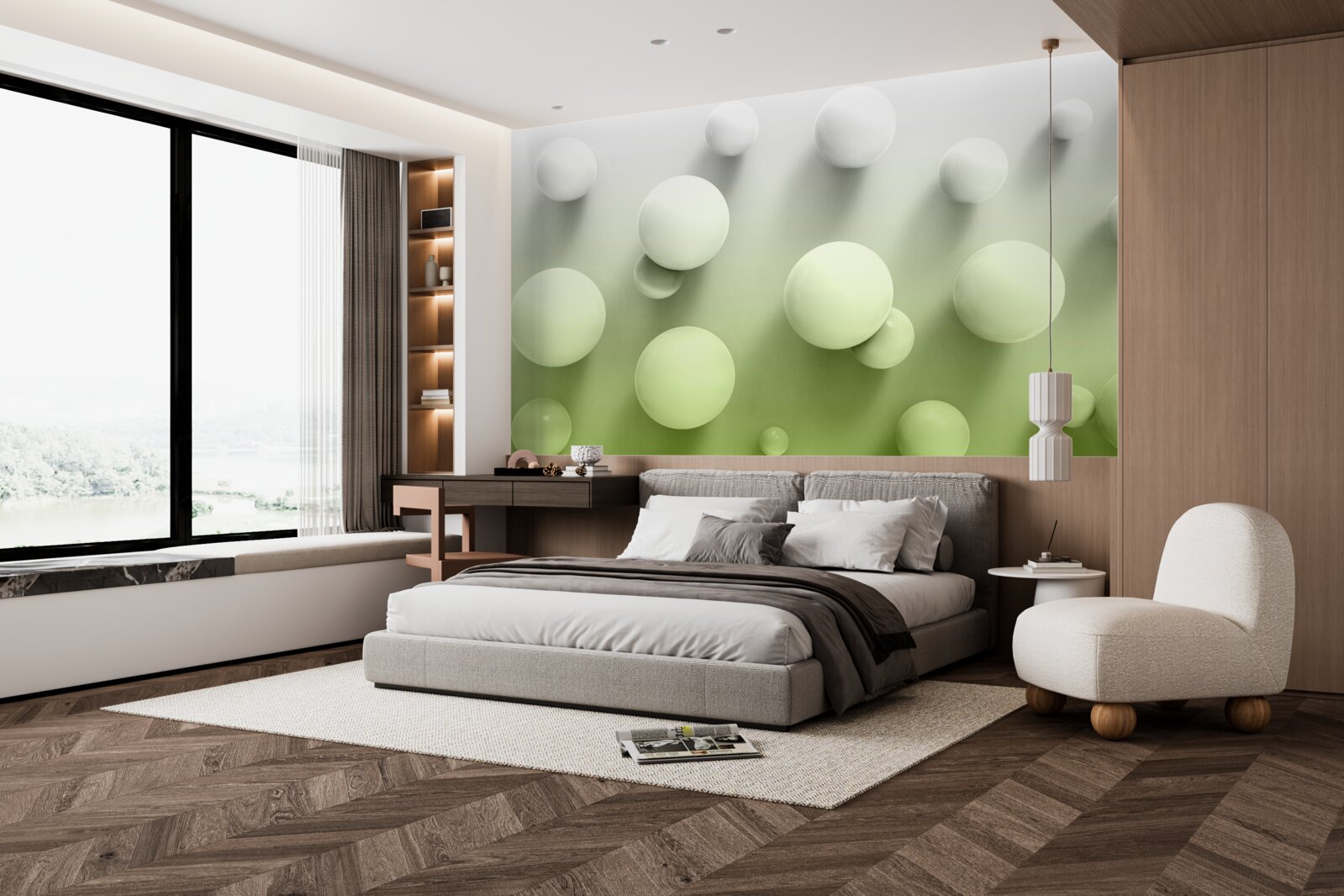 Papier peint boules blanches flottantes en dégradé