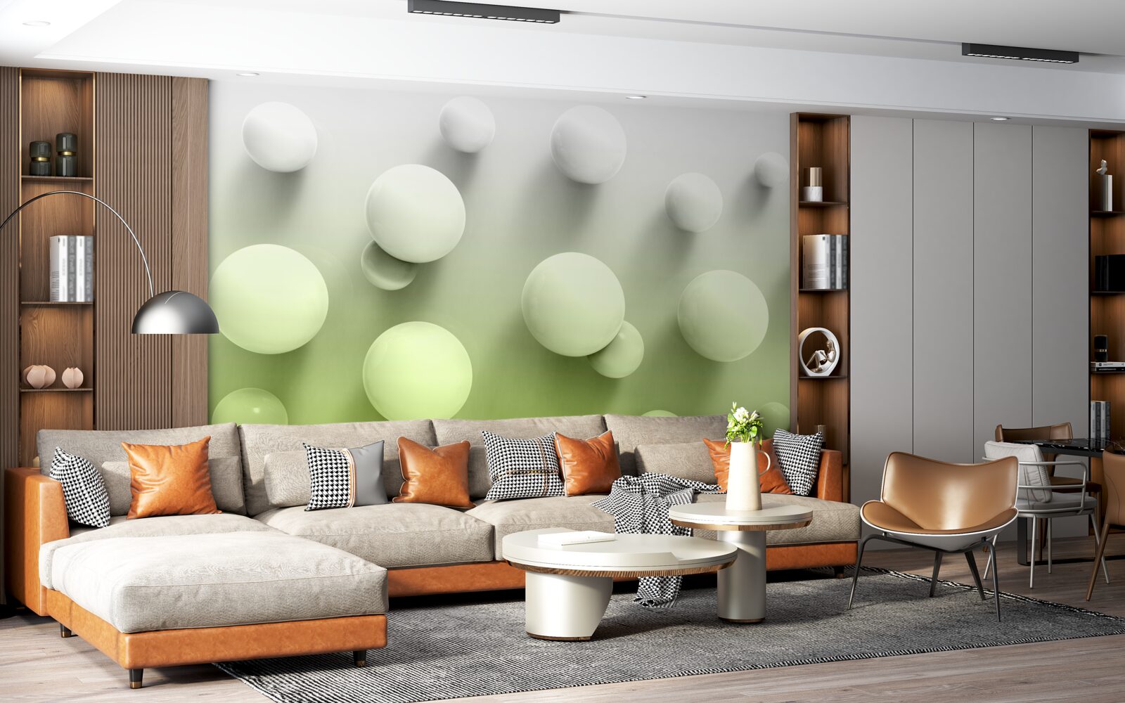 Papier peint boules blanches flottantes en dégradé