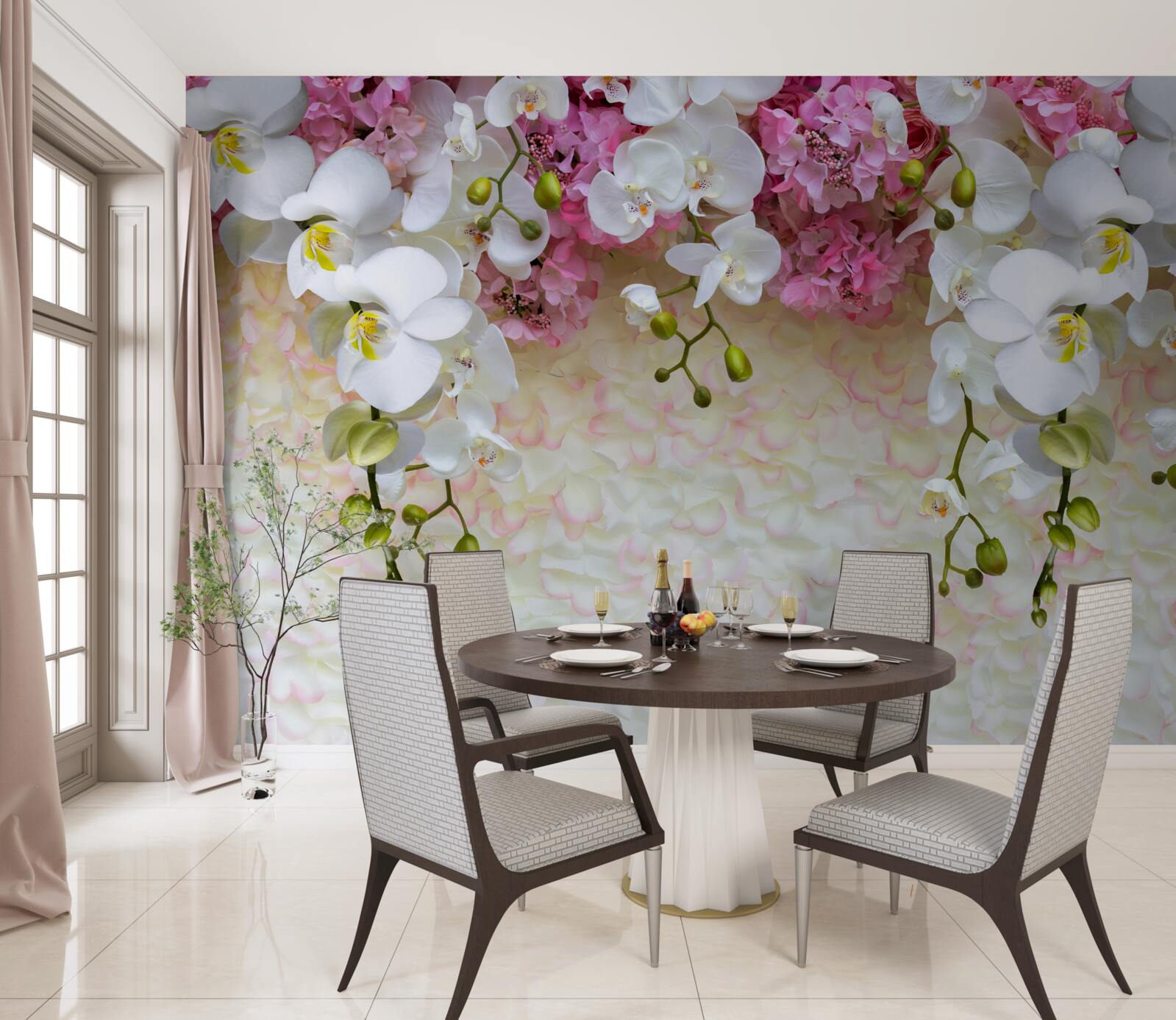 Papier peint les branches de diverses orchidées descendent