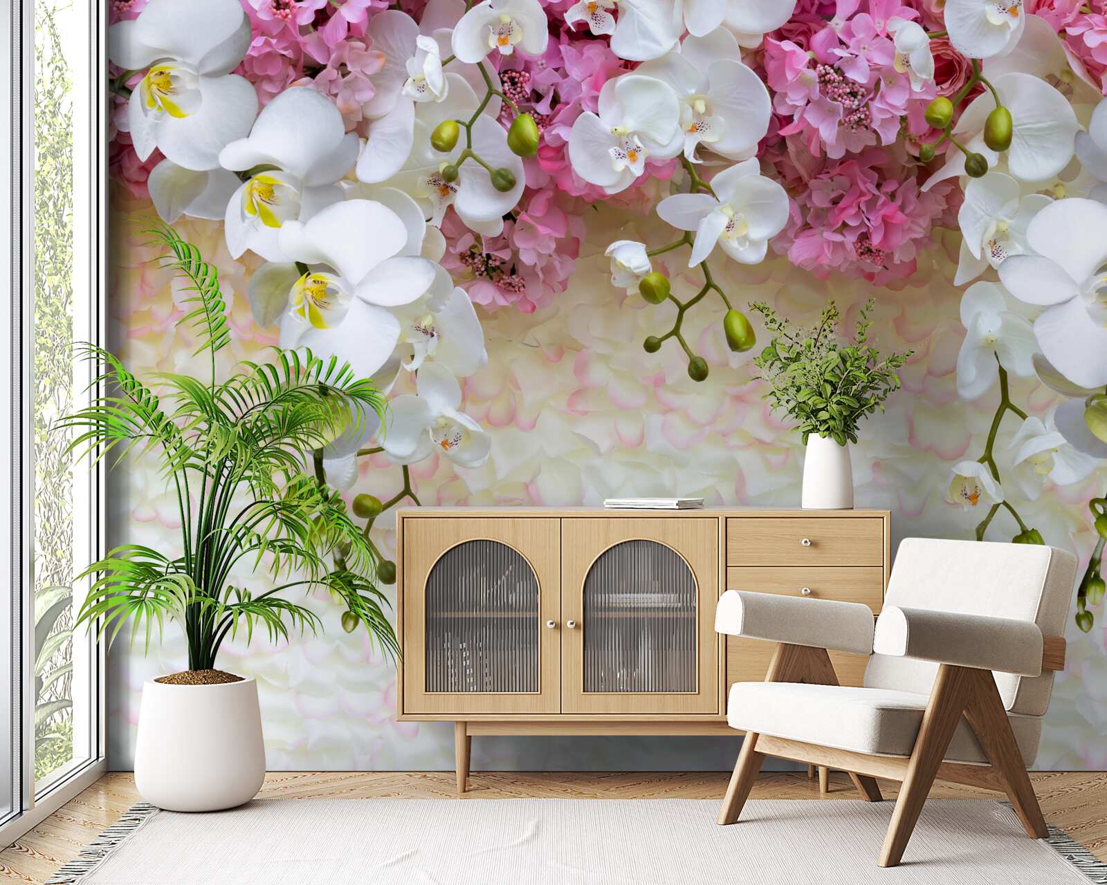 Papier peint les branches de diverses orchidées descendent