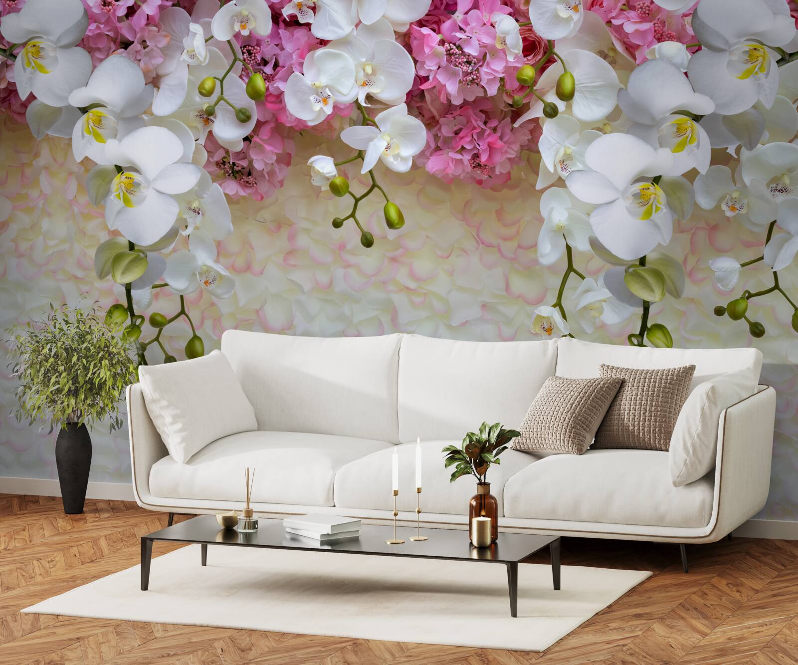 Papier peint les branches de diverses orchidées descendent