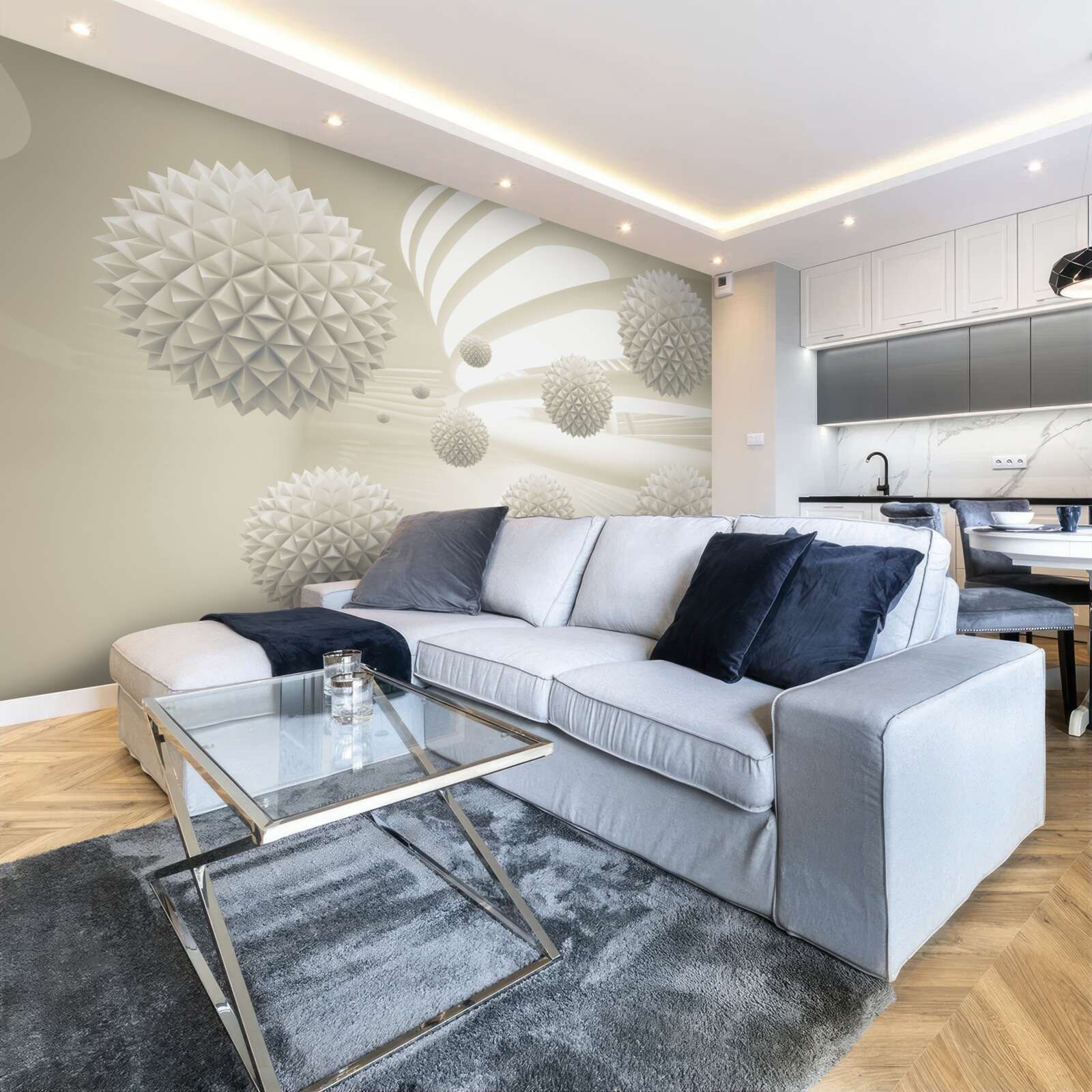 Papier peint la perspective de boules lumineuses flottant dans l'air