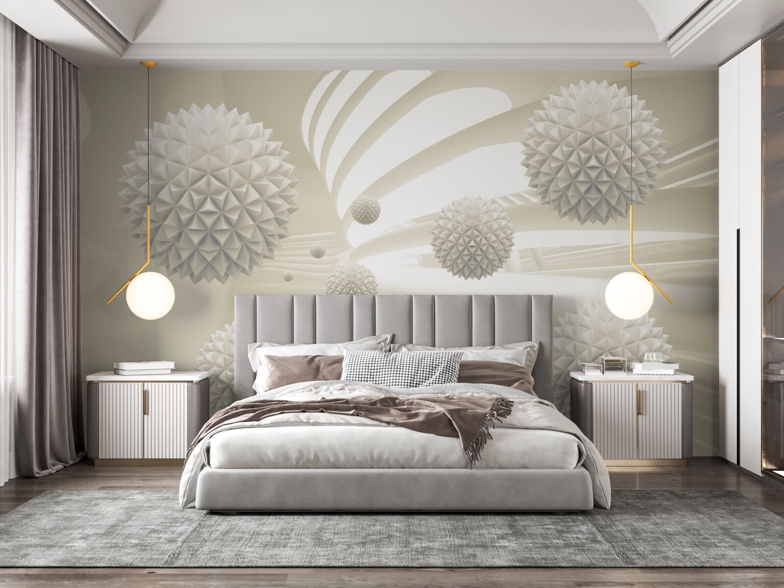 Papier peint la perspective de boules lumineuses flottant dans l'air