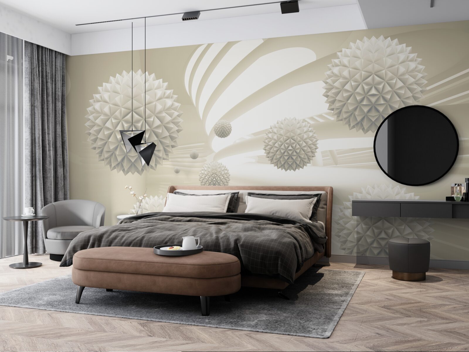 Papier peint la perspective de boules lumineuses flottant dans l'air