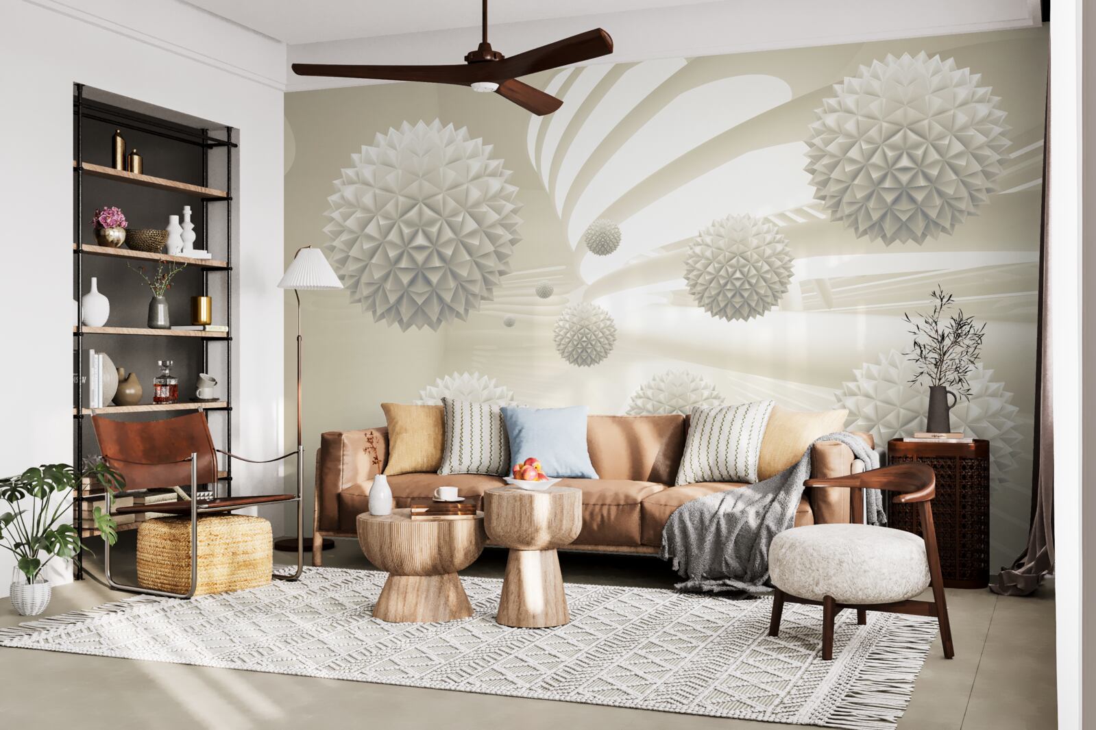 Papier peint la perspective de boules lumineuses flottant dans l'air