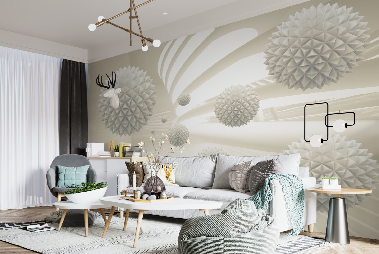 Papier peint la perspective de boules lumineuses flottant dans l'air