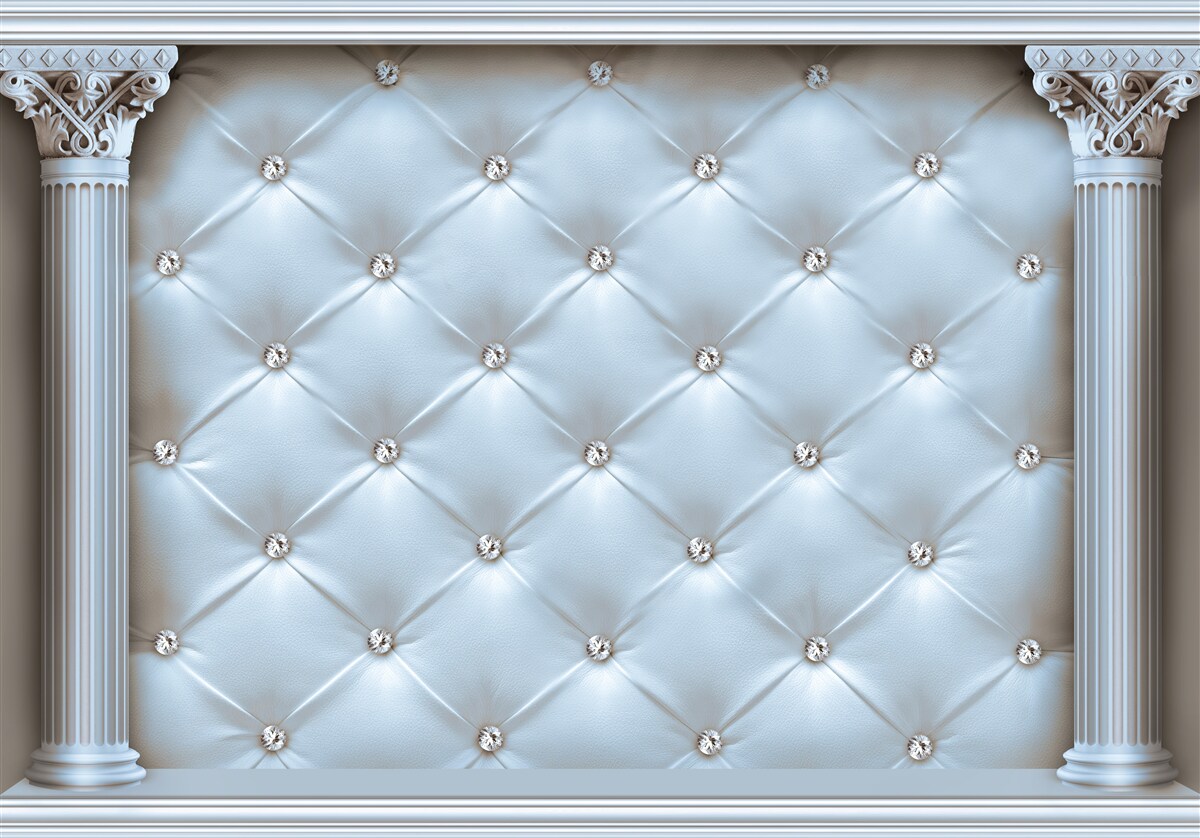 Papier peint L'arche est décorée d'un tissu d'ameublement bleu.