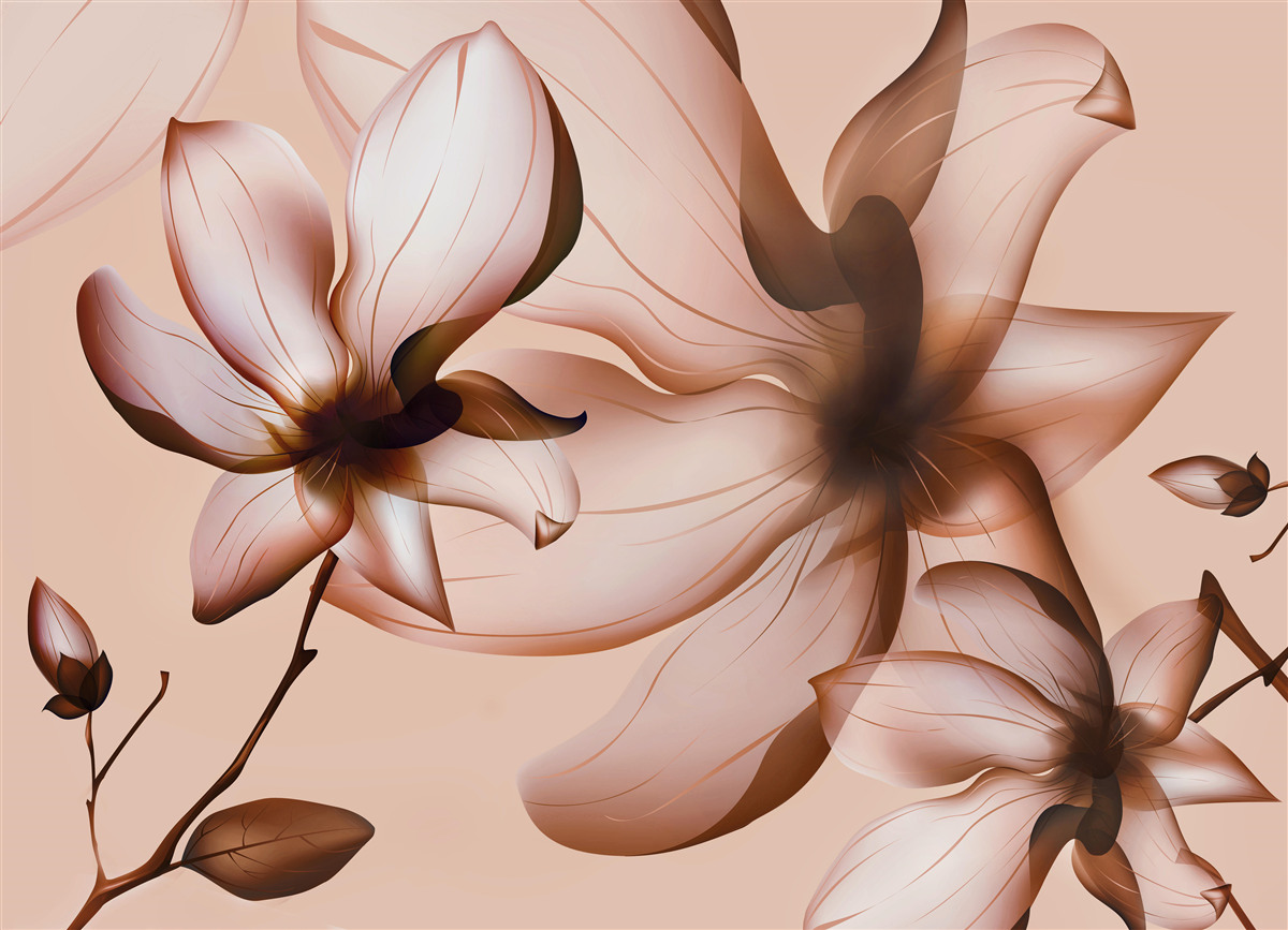 Papier peint fond rose avec magnolias