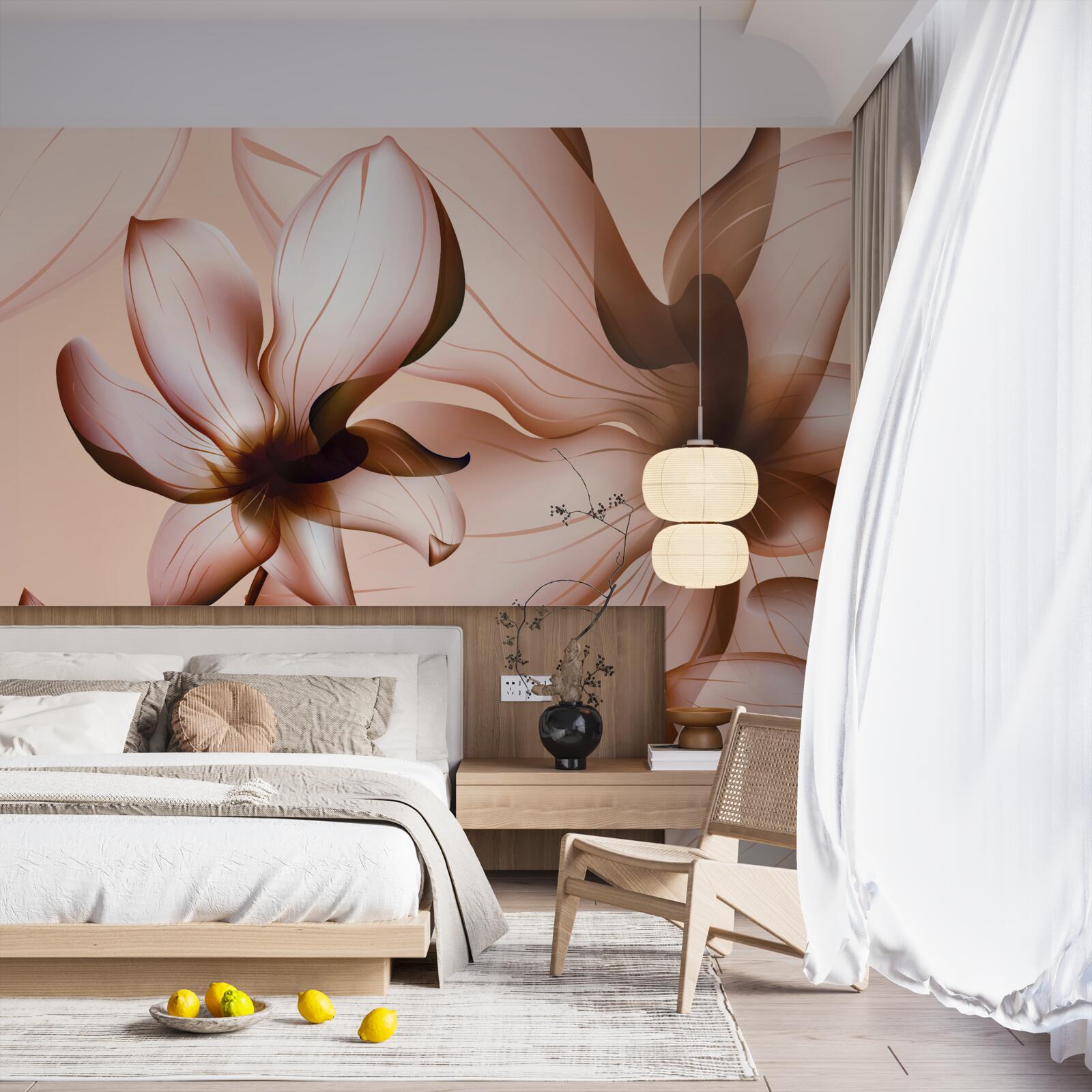 Papier peint fond rose avec magnolias