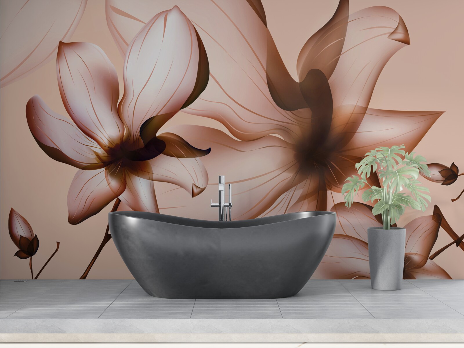 Papier peint fond rose avec magnolias