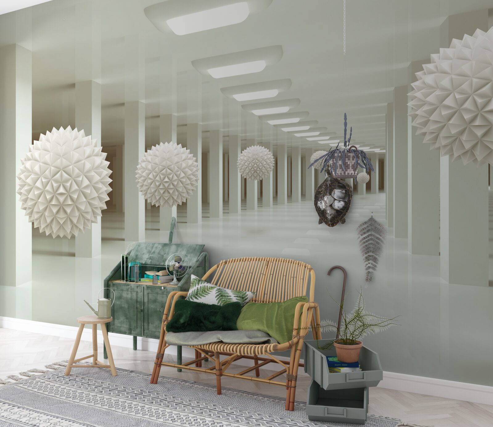 Papier peint perspective de la colonne et de la boule