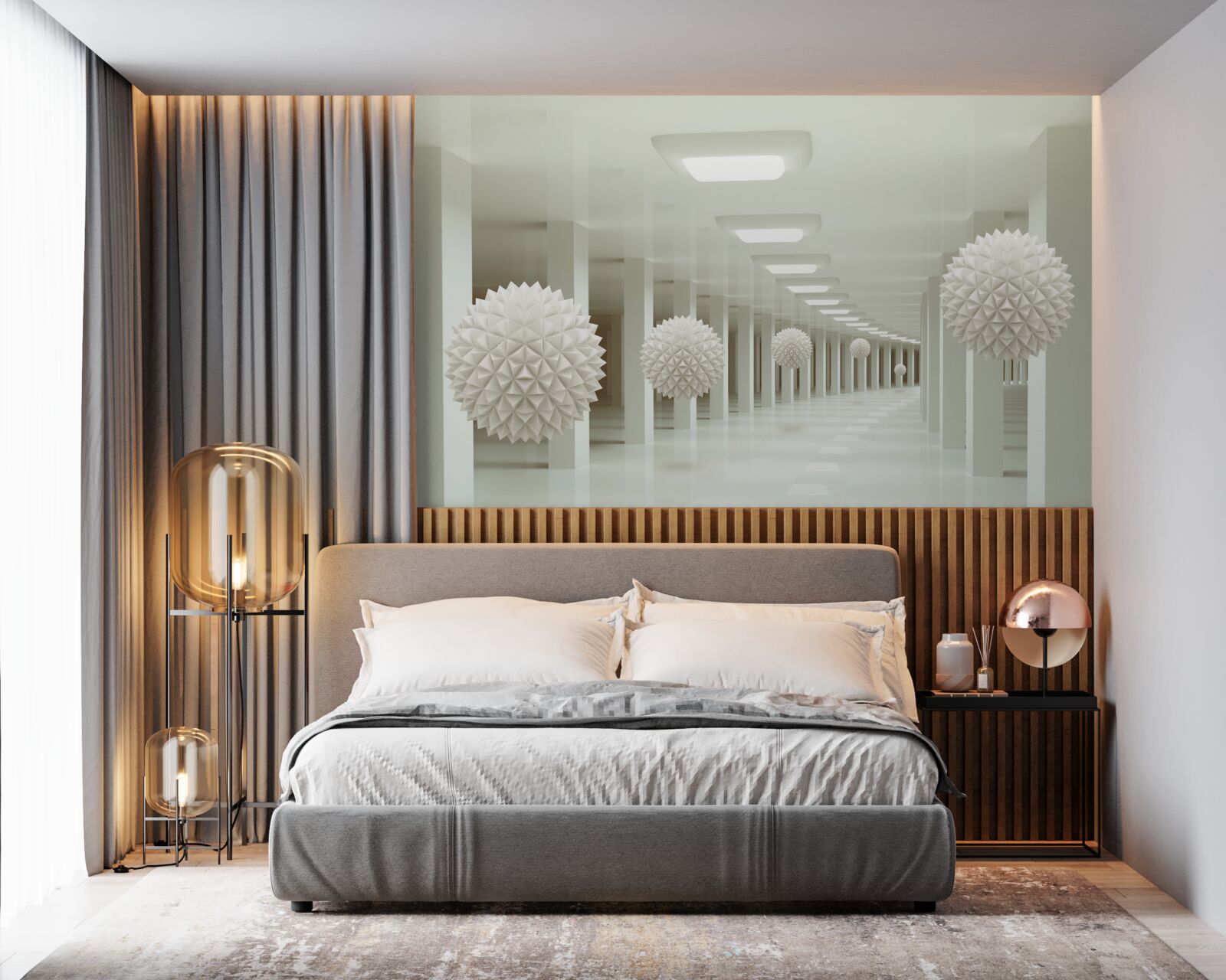 Papier peint perspective de la colonne et de la boule