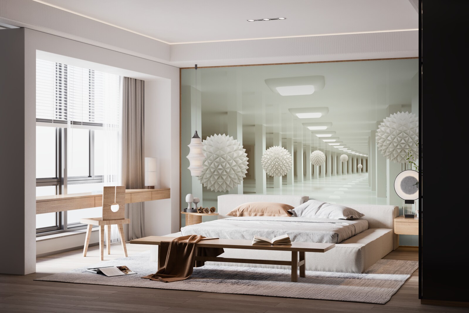 Papier peint perspective de la colonne et de la boule