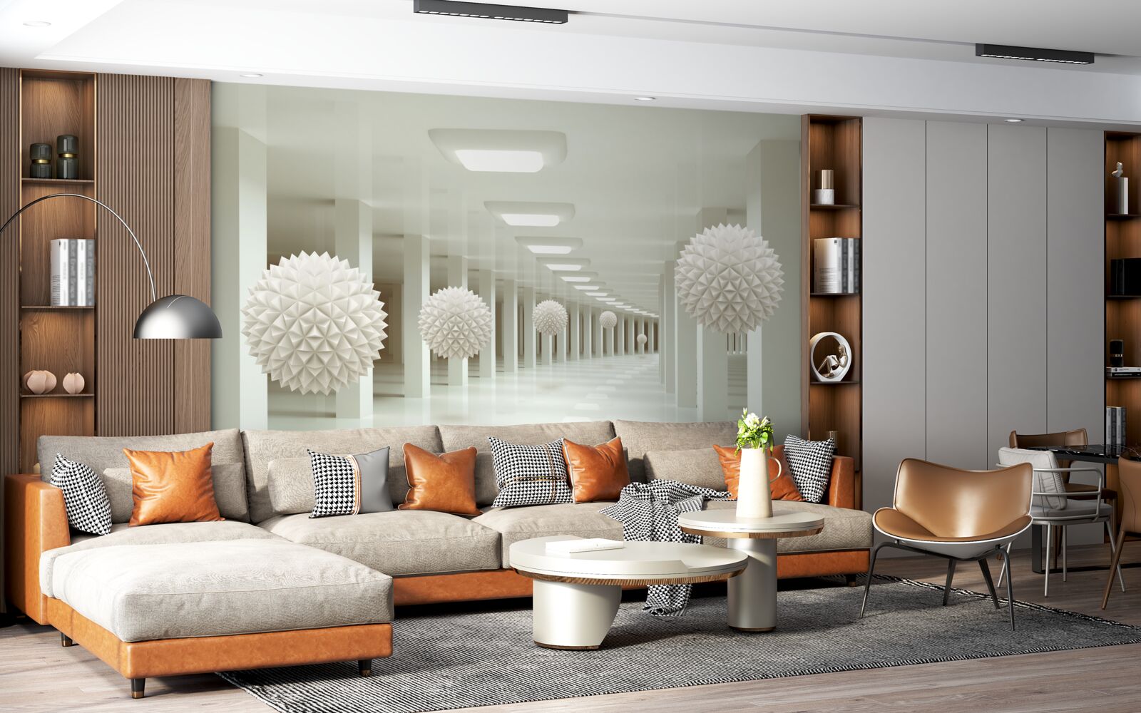 Papier peint perspective de la colonne et de la boule