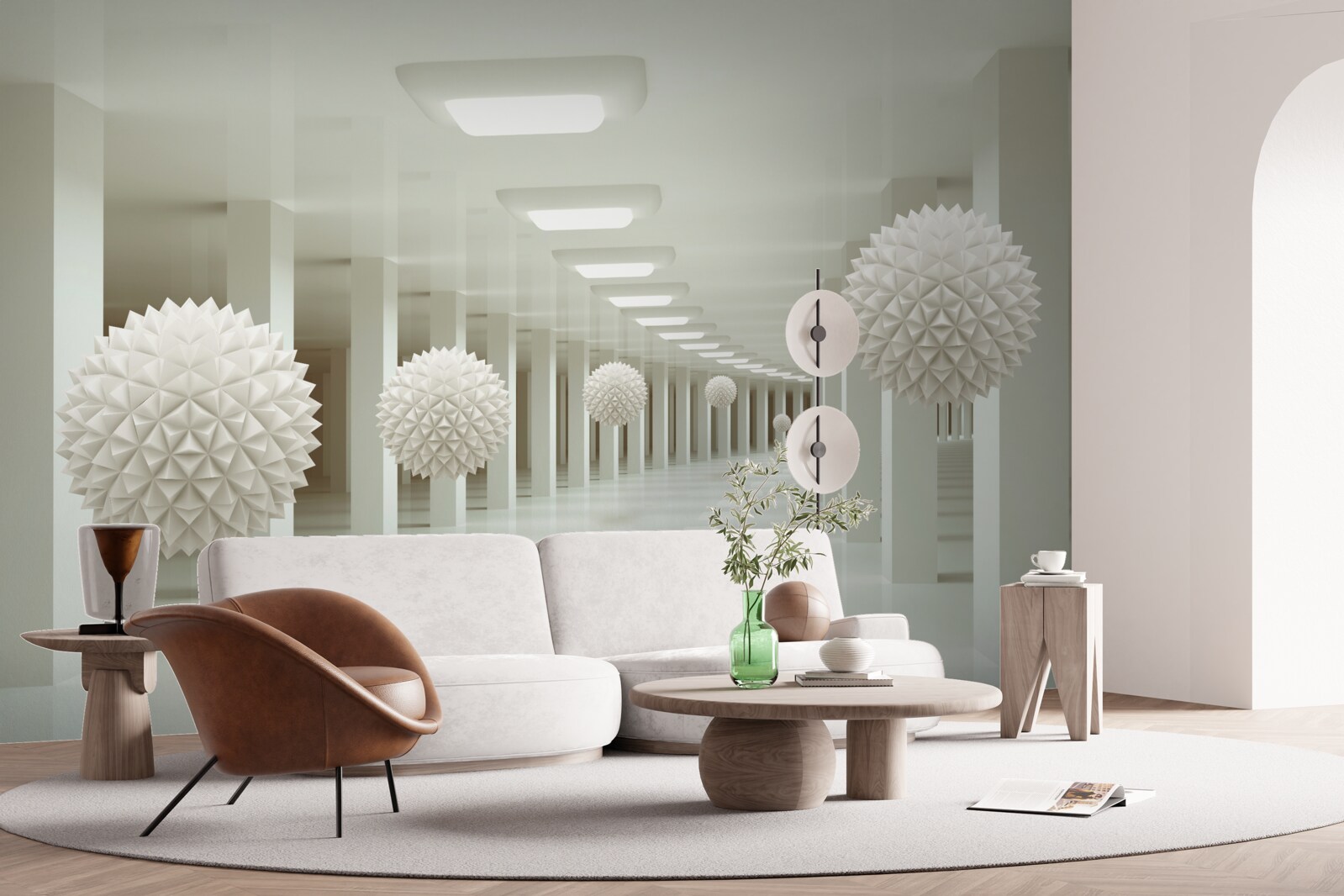 Papier peint perspective de la colonne et de la boule