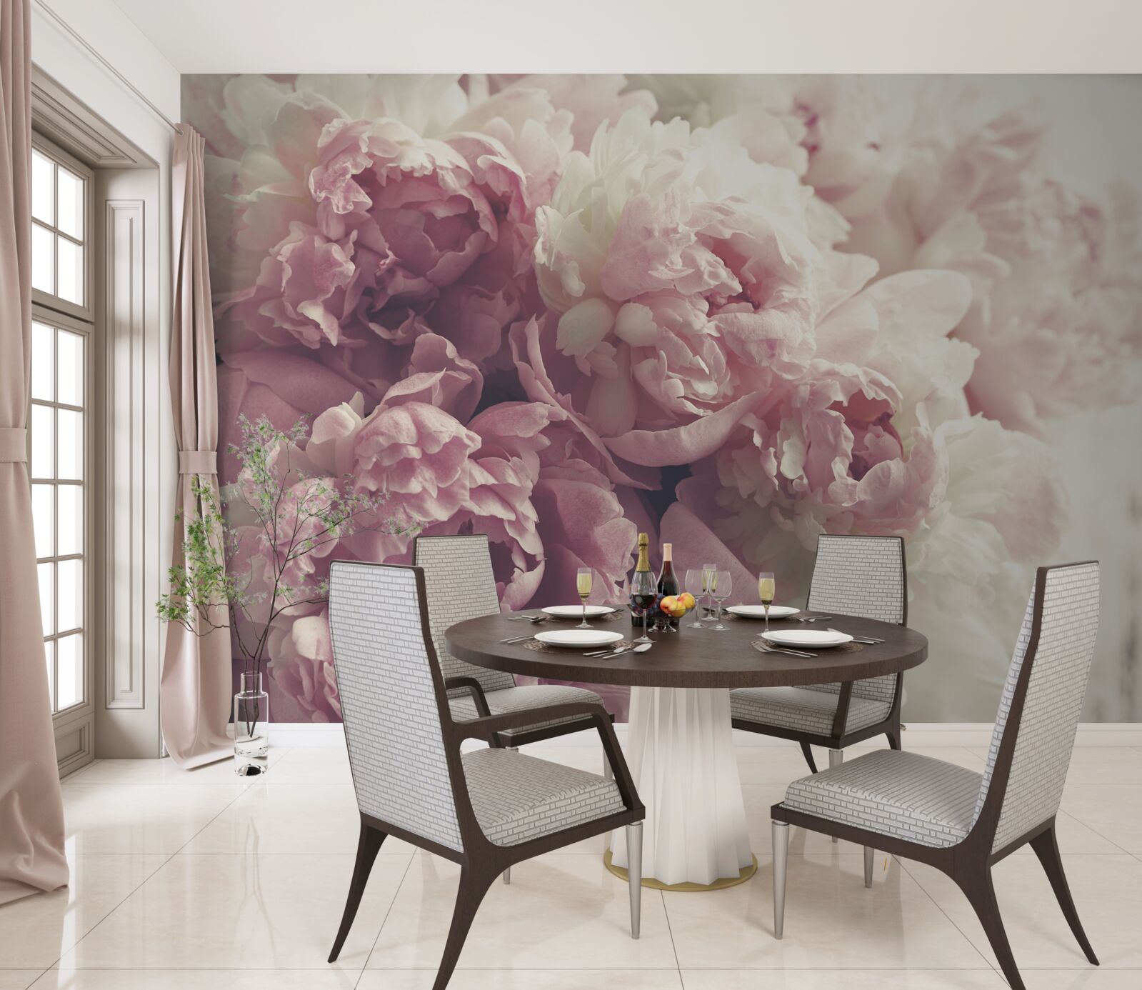 Papier peint Arc de pivoines roses