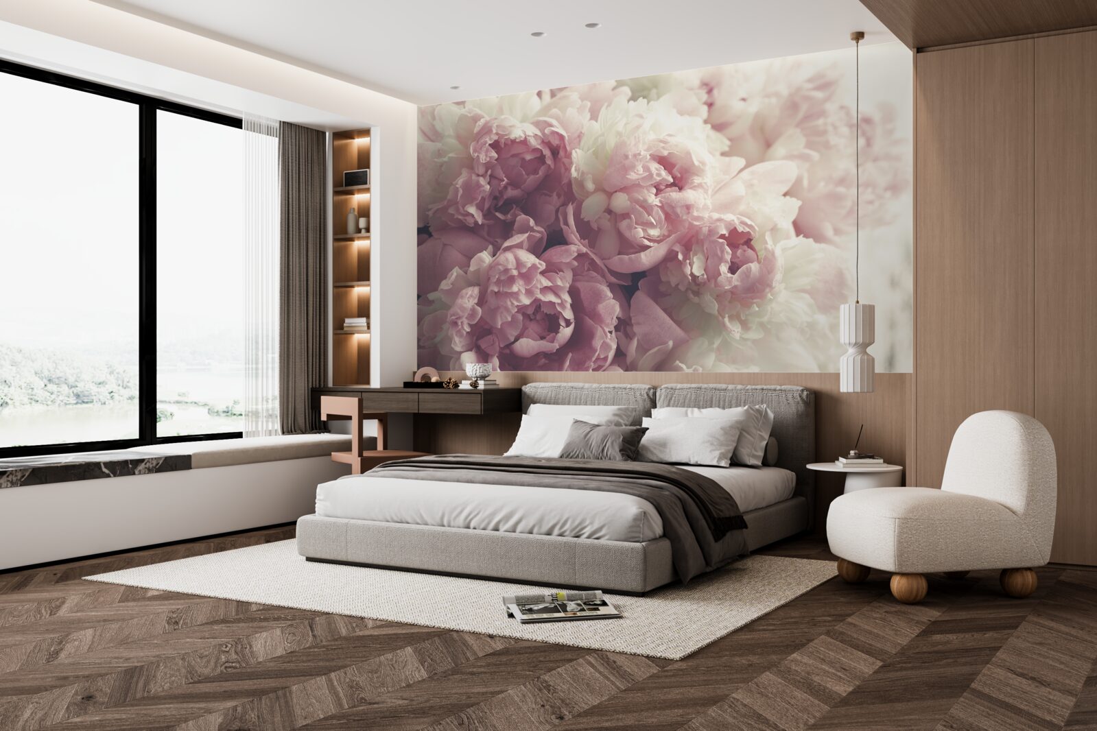 Papier peint Arc de pivoines roses