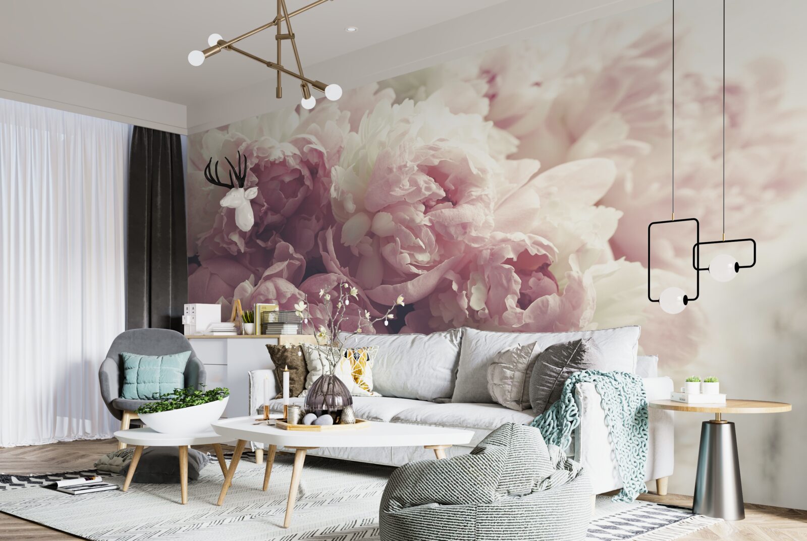 Papier peint Arc de pivoines roses