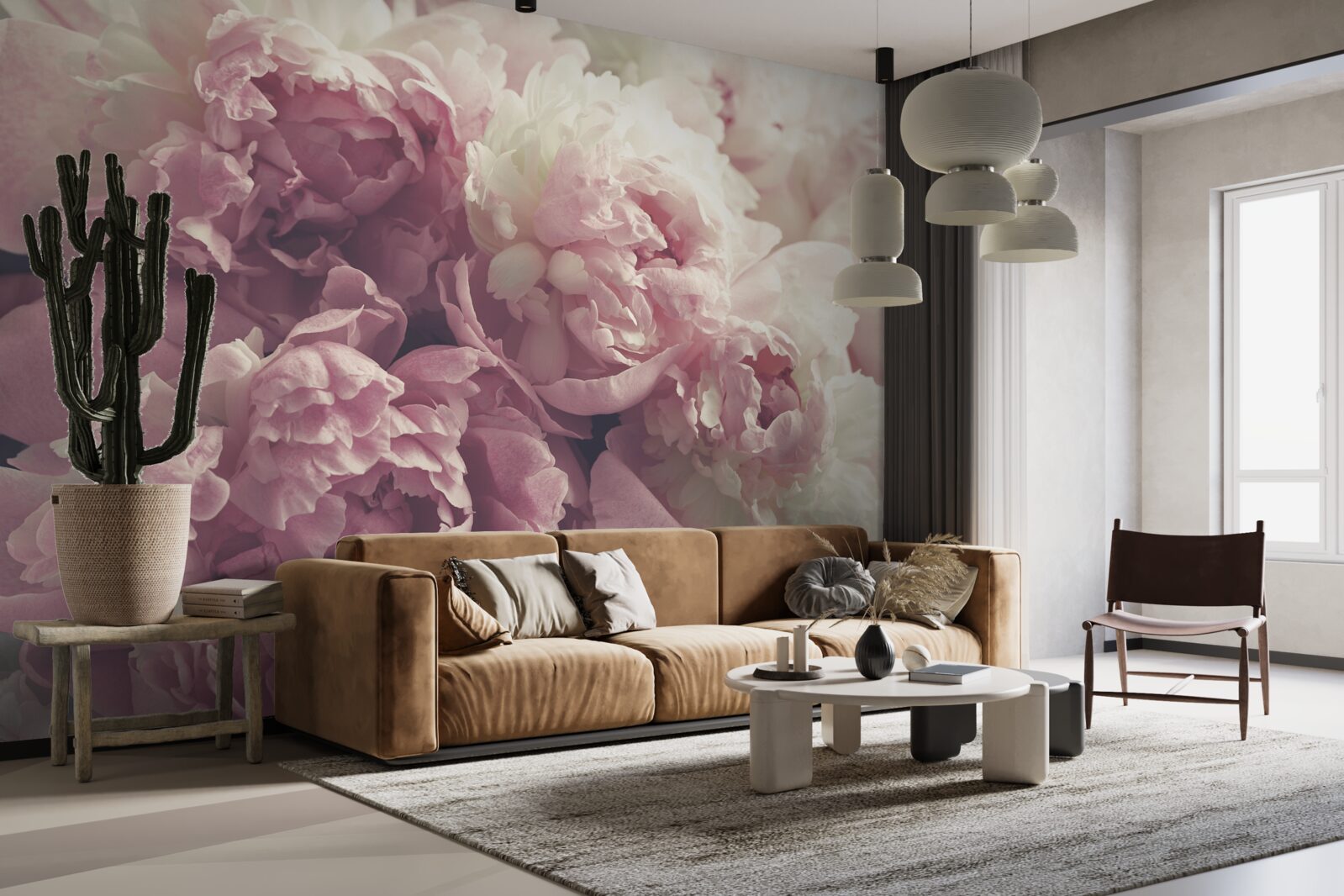 Papier peint Arc de pivoines roses