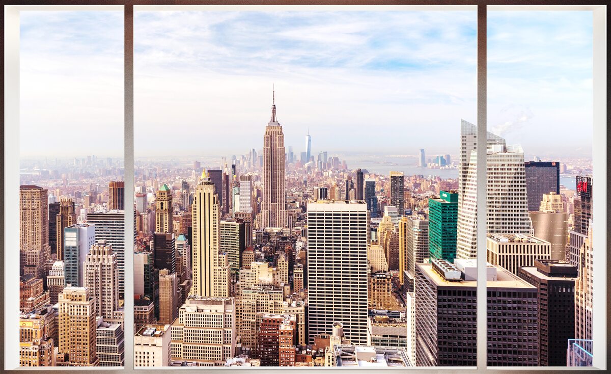 Papier peint vue panoramique de la ville depuis la fenêtre