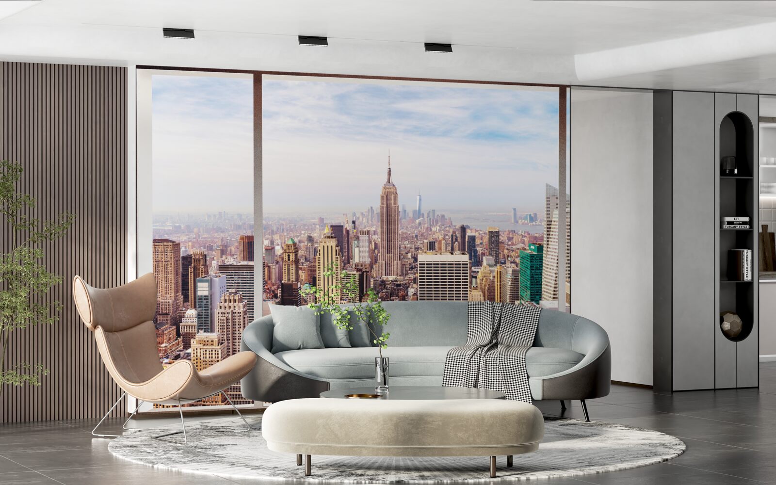 Papier peint vue panoramique de la ville depuis la fenêtre