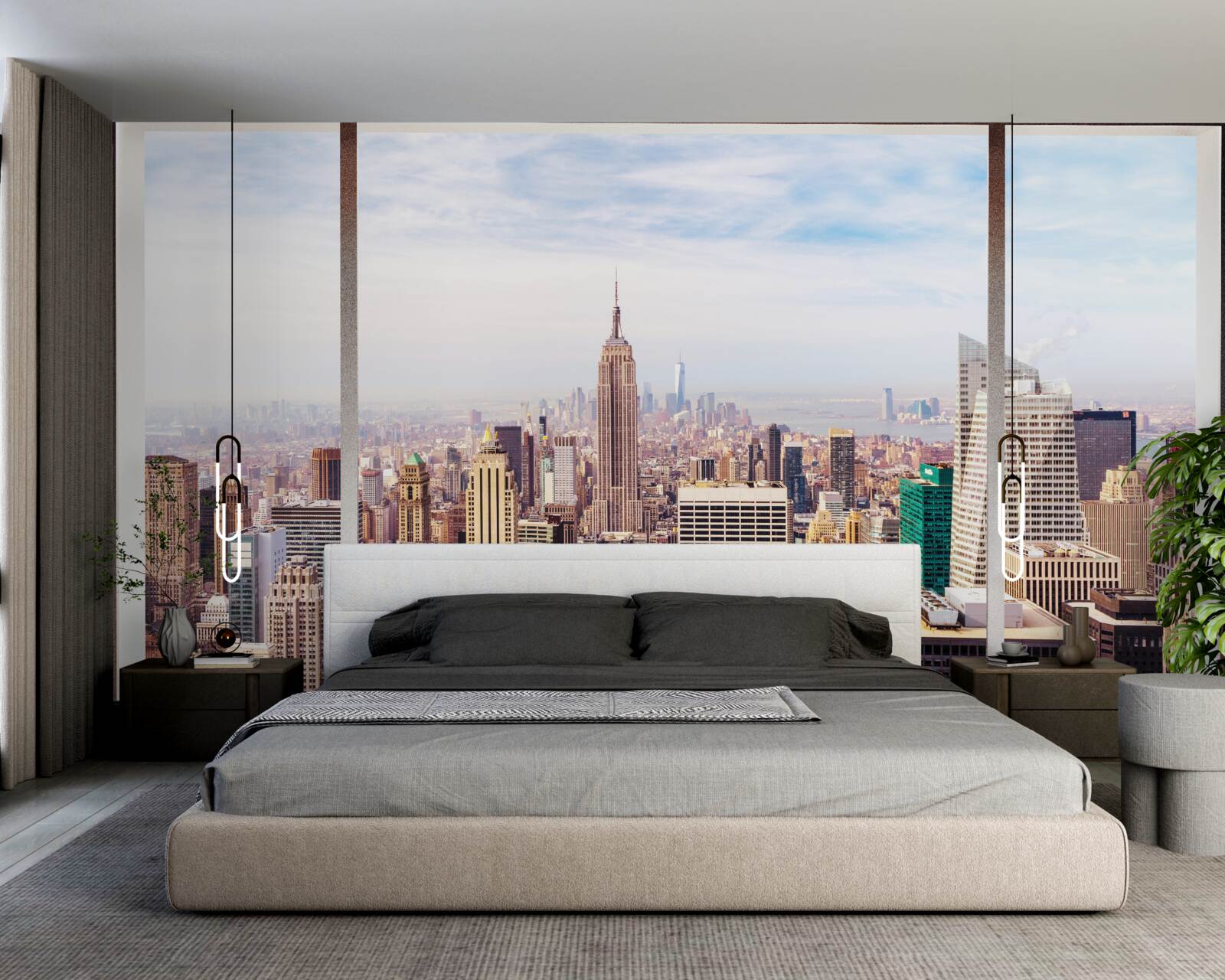 Papier peint vue panoramique de la ville depuis la fenêtre