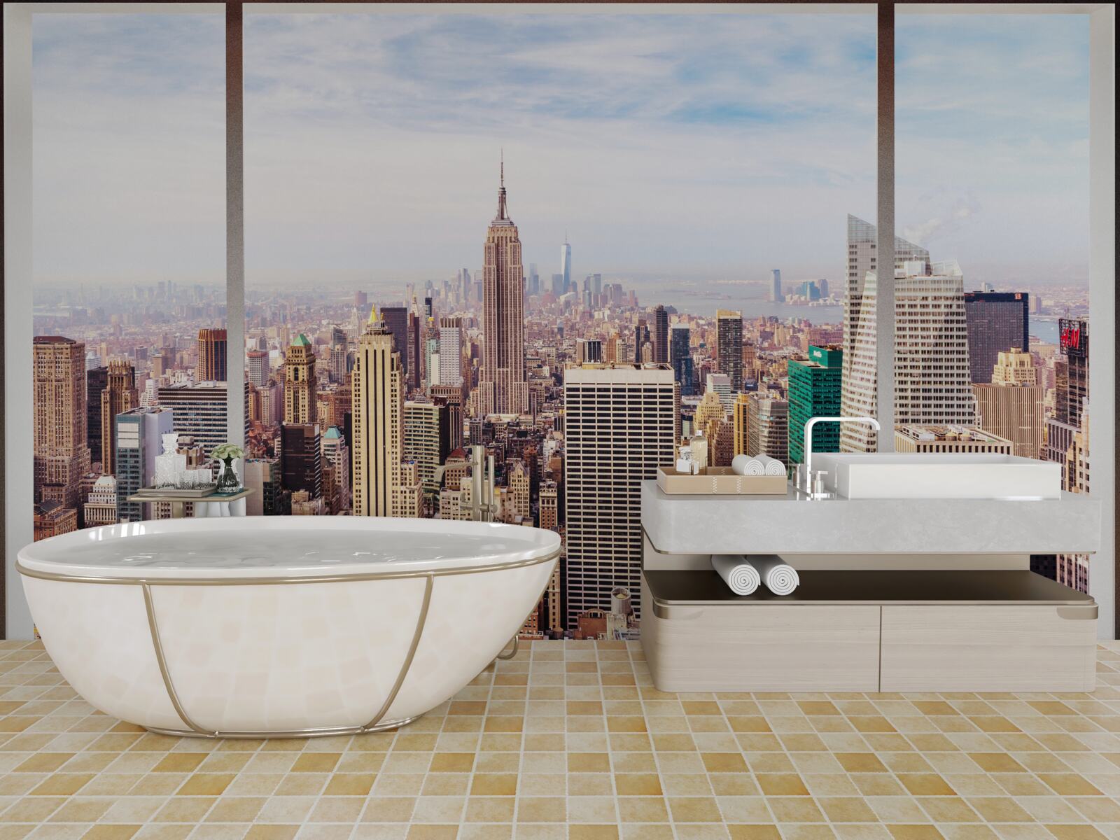 Papier peint vue panoramique de la ville depuis la fenêtre