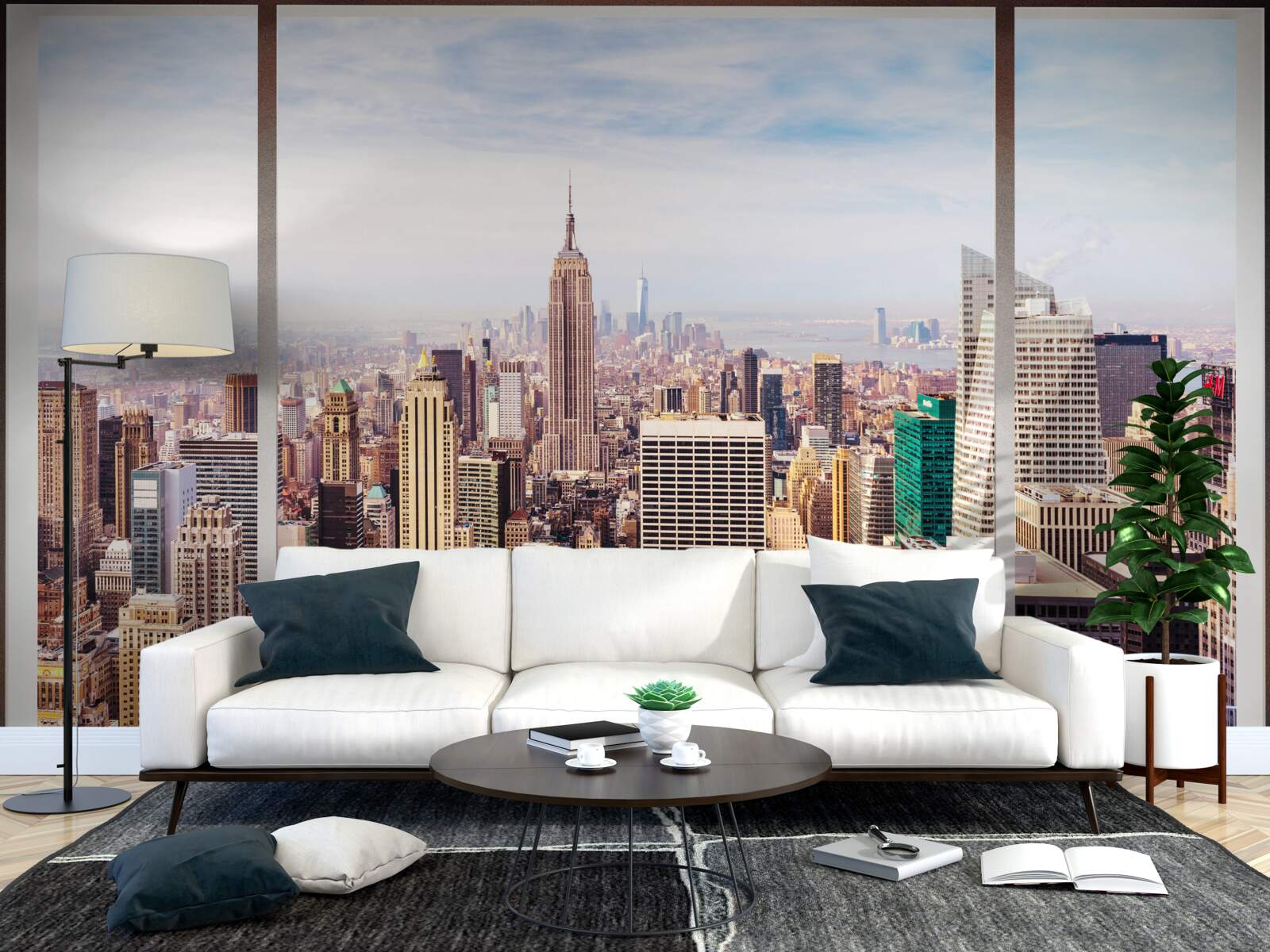 Papier peint vue panoramique de la ville depuis la fenêtre