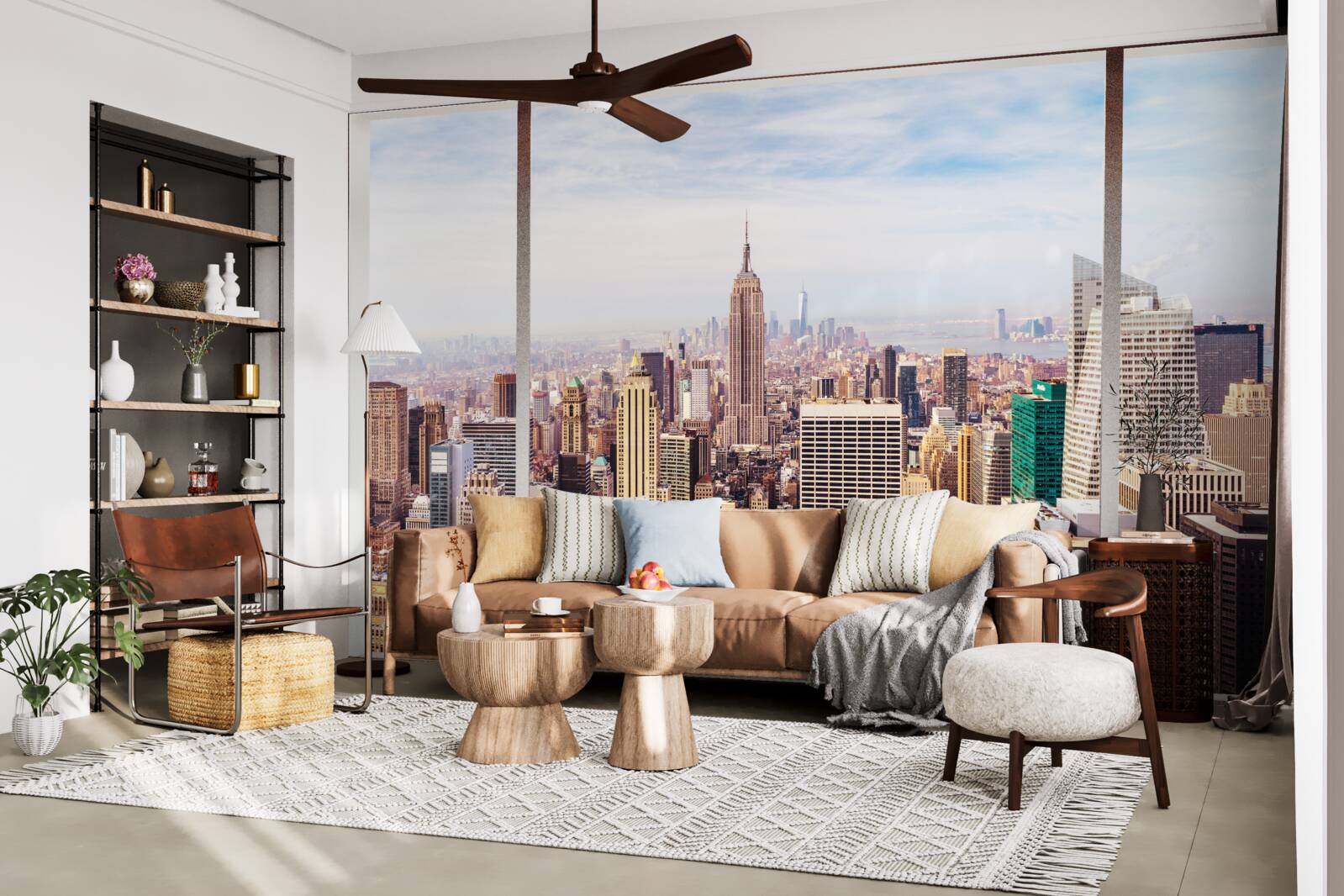 Papier peint vue panoramique de la ville depuis la fenêtre