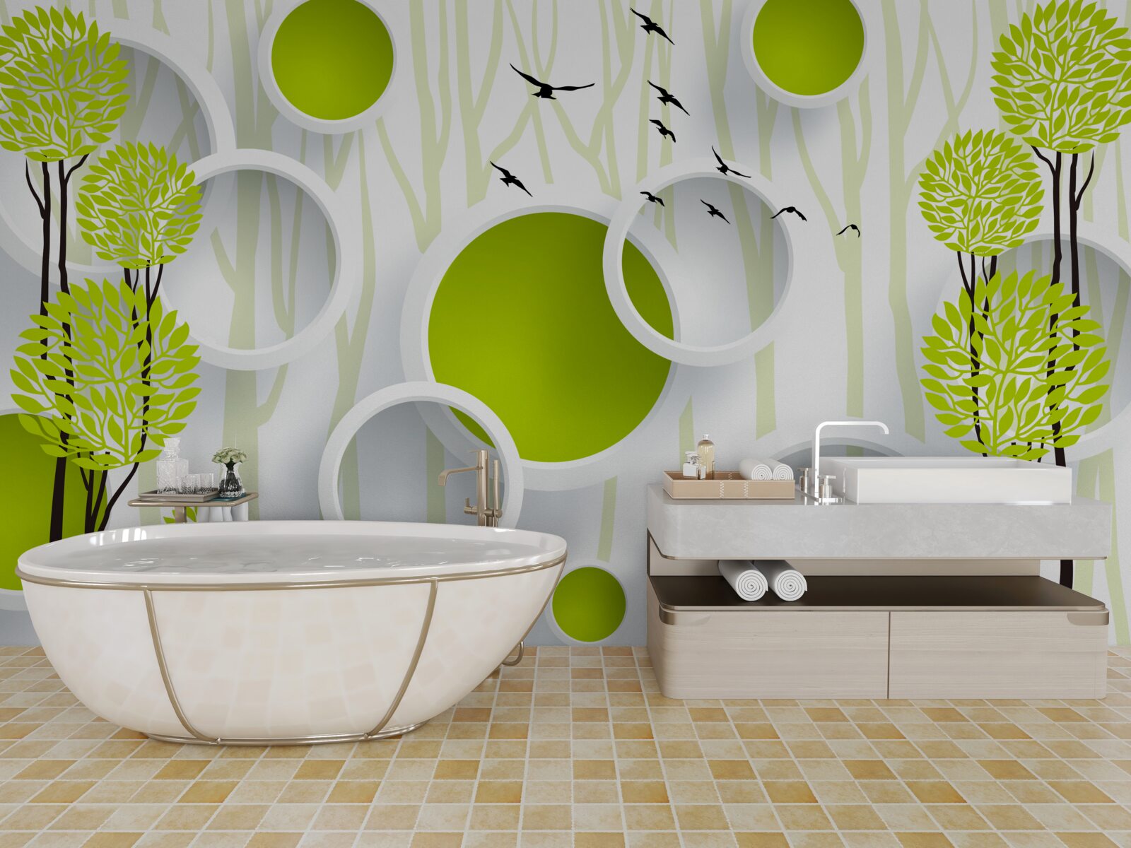 Papier peint les oiseaux accueillent le printemps avec leur robe verte