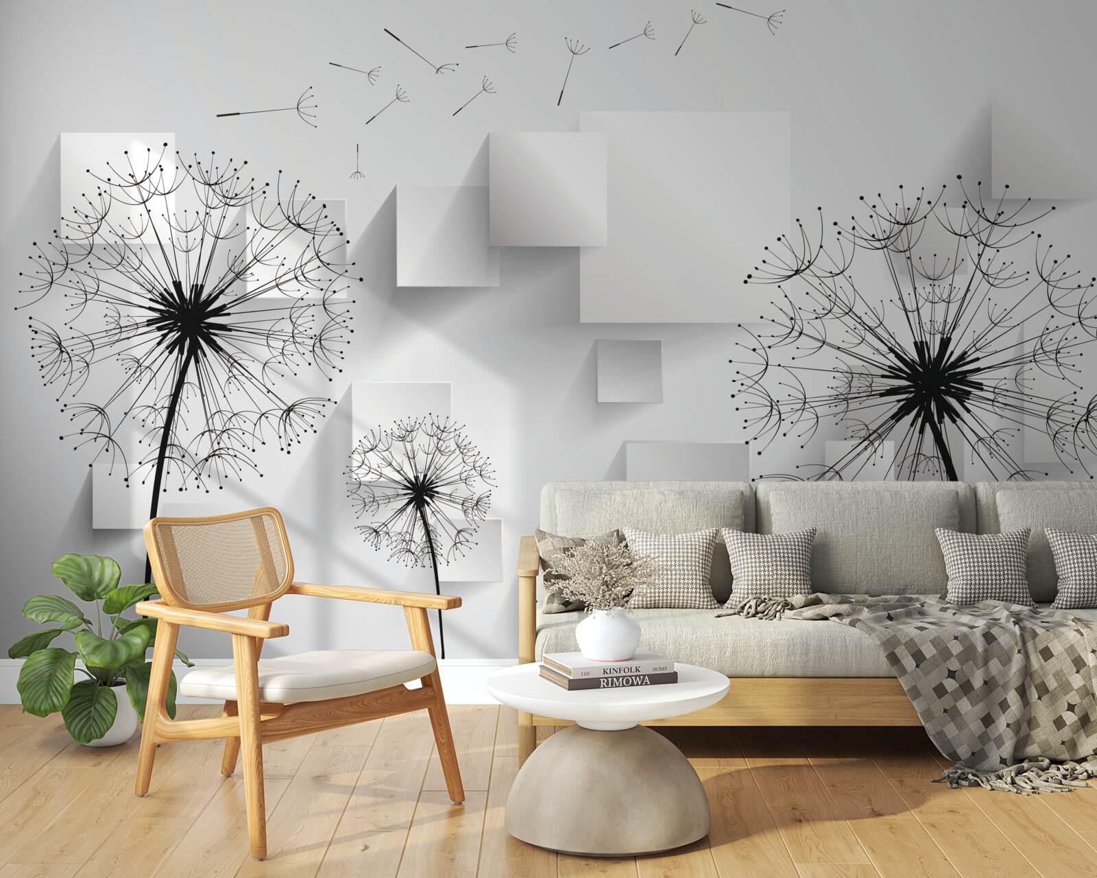 Papier peint vol doux des fleurs de pissenlit