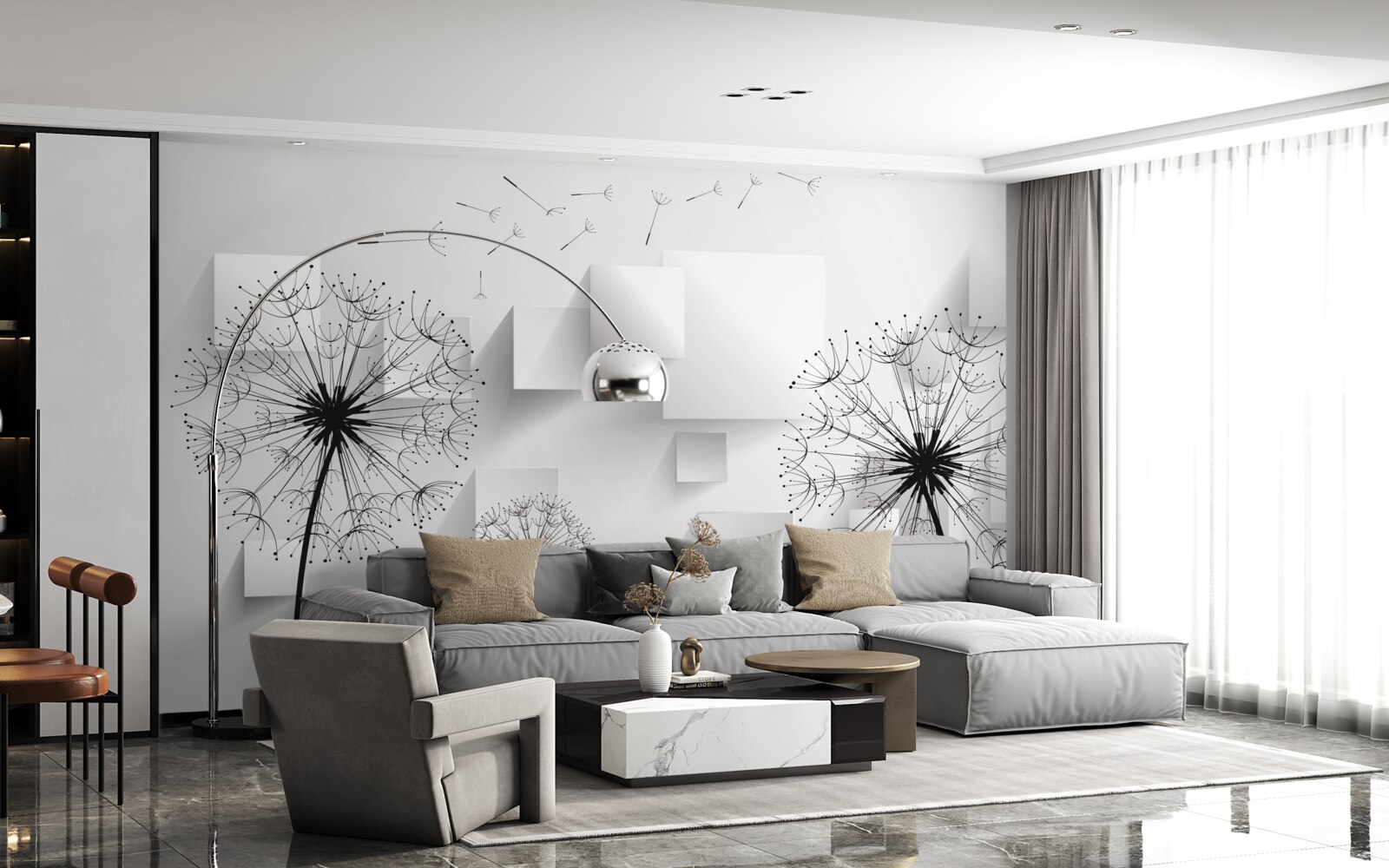 Papier peint vol doux des fleurs de pissenlit