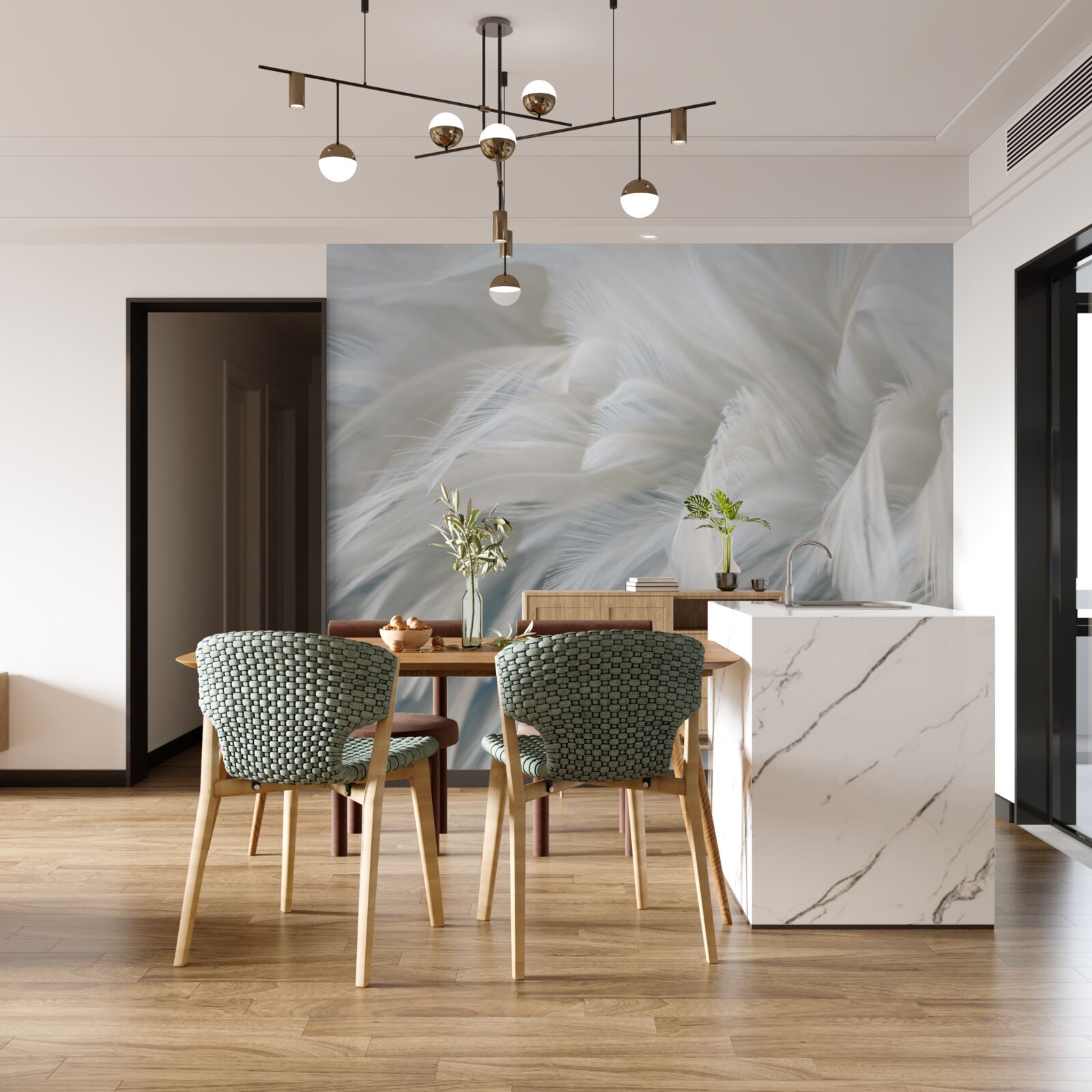 Papier peint doux bouquet de plumes blanches comme neige